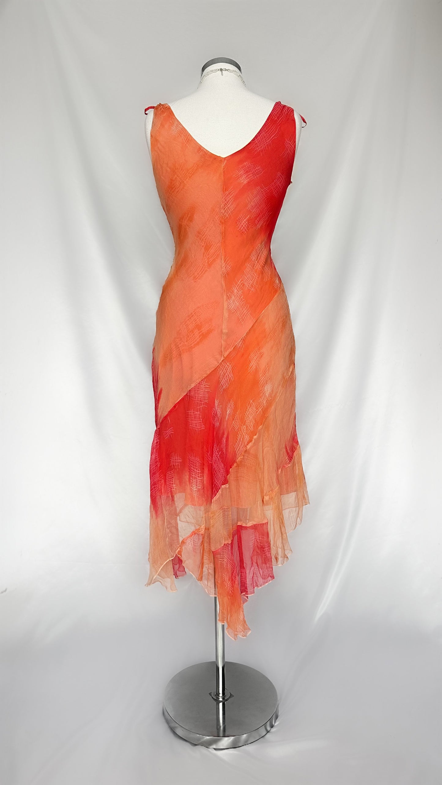 SUMMER SUNSET FLORALS ASYMMETRICAL MIDI DRESS