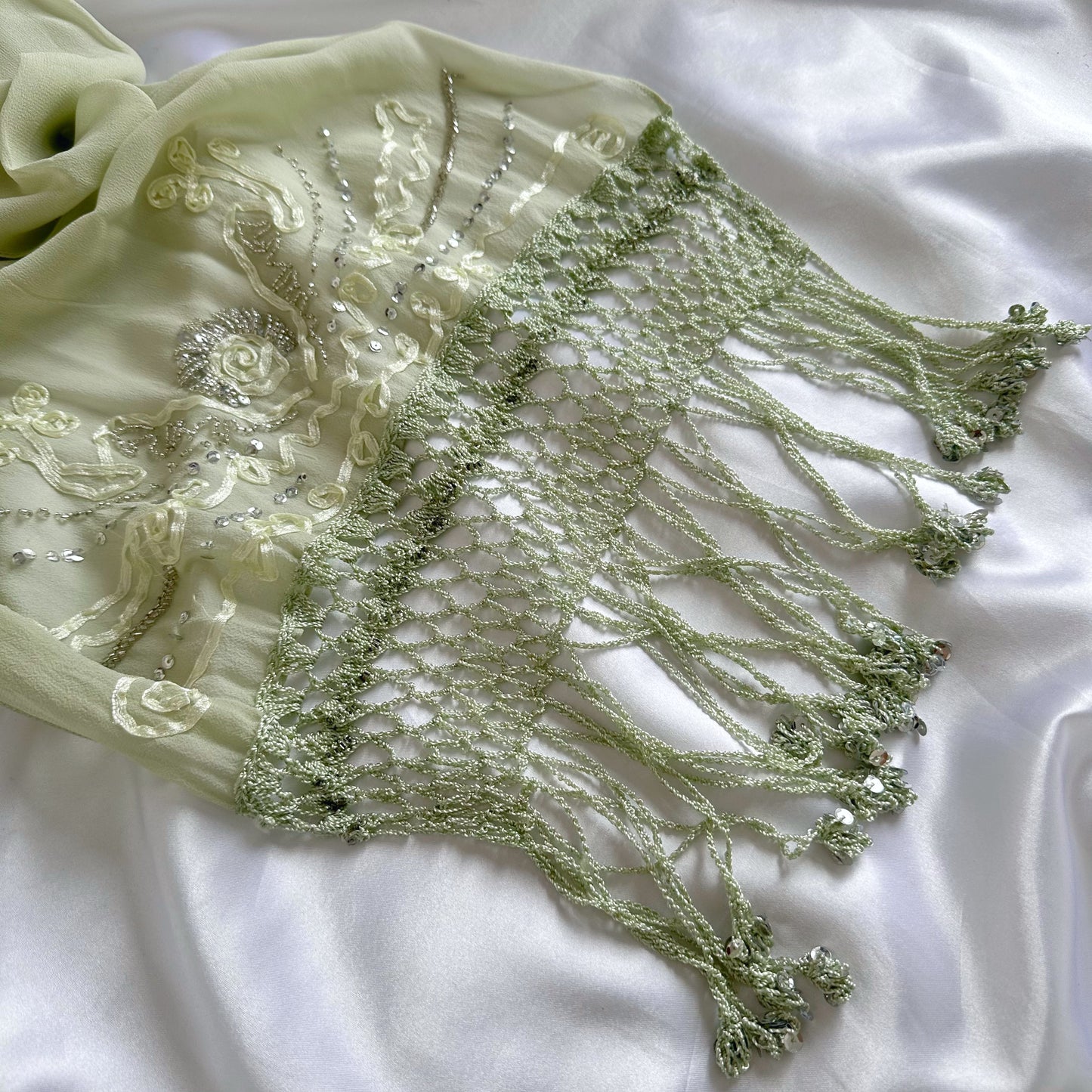 MINT RUFFLE ELEGANCE THREE TIER SILK MIDI DRESS & SCARF SET