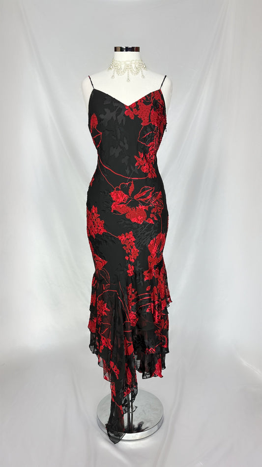 THE RED DAHLIA FLORAL EMBELLISHED MIDI DRESS