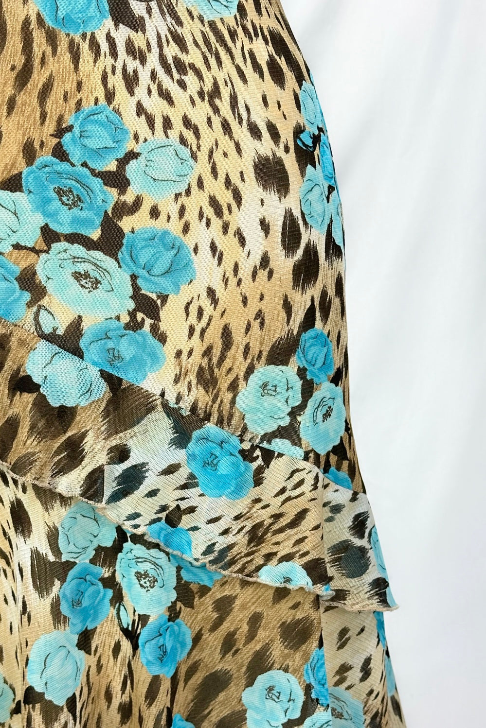 WILD BLOOM ROSE LEOPARD RUFFLE MIDI DRESS