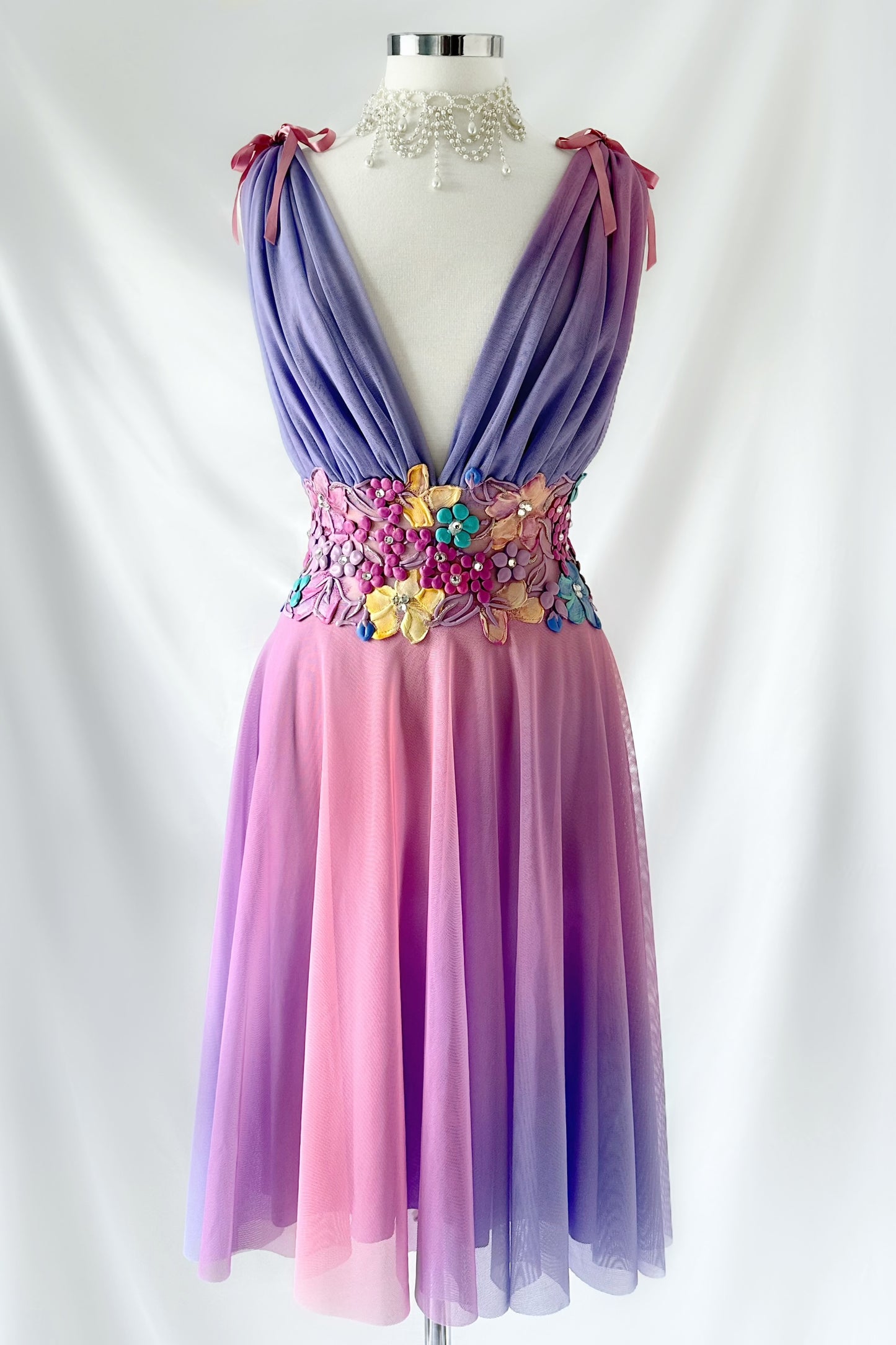 PASTEL FAIRYTALE BACKLESS MIDI DRESS BY EMA SAVAHL COUTURE