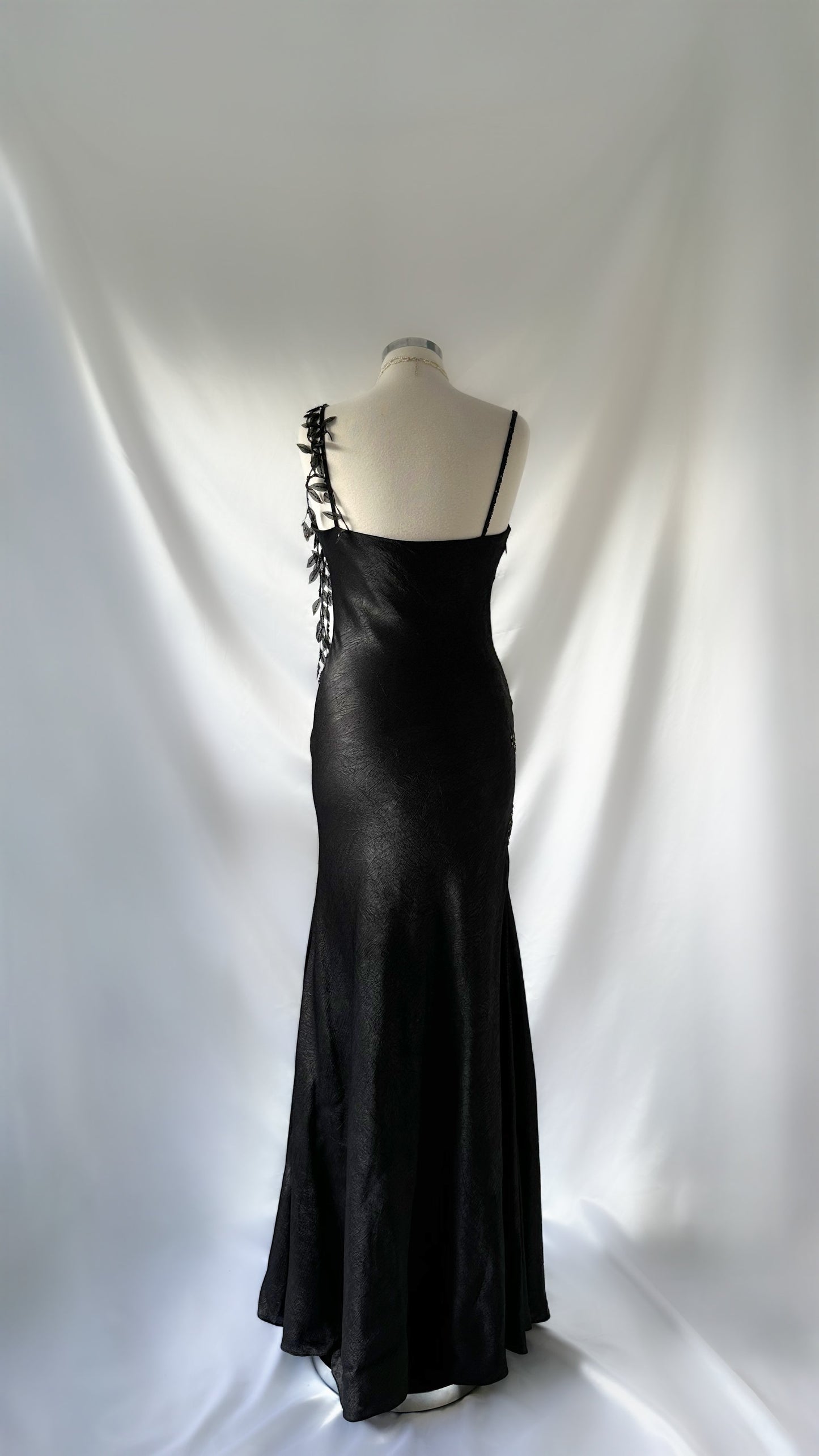 GRUNGE DRAPED FLORAL BUST METAL STUDDED GOWN