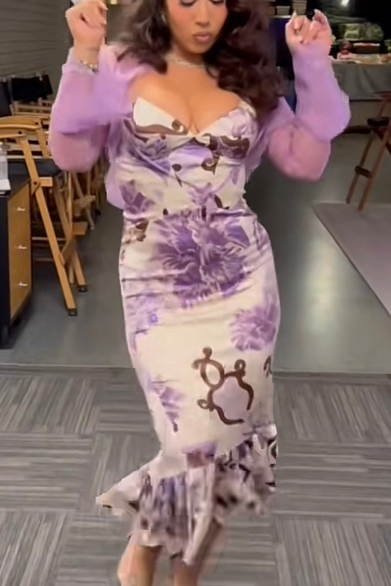 VINTAGE 00s ROBERTO CAVALLI FLORAL SILK MIDI DRESS