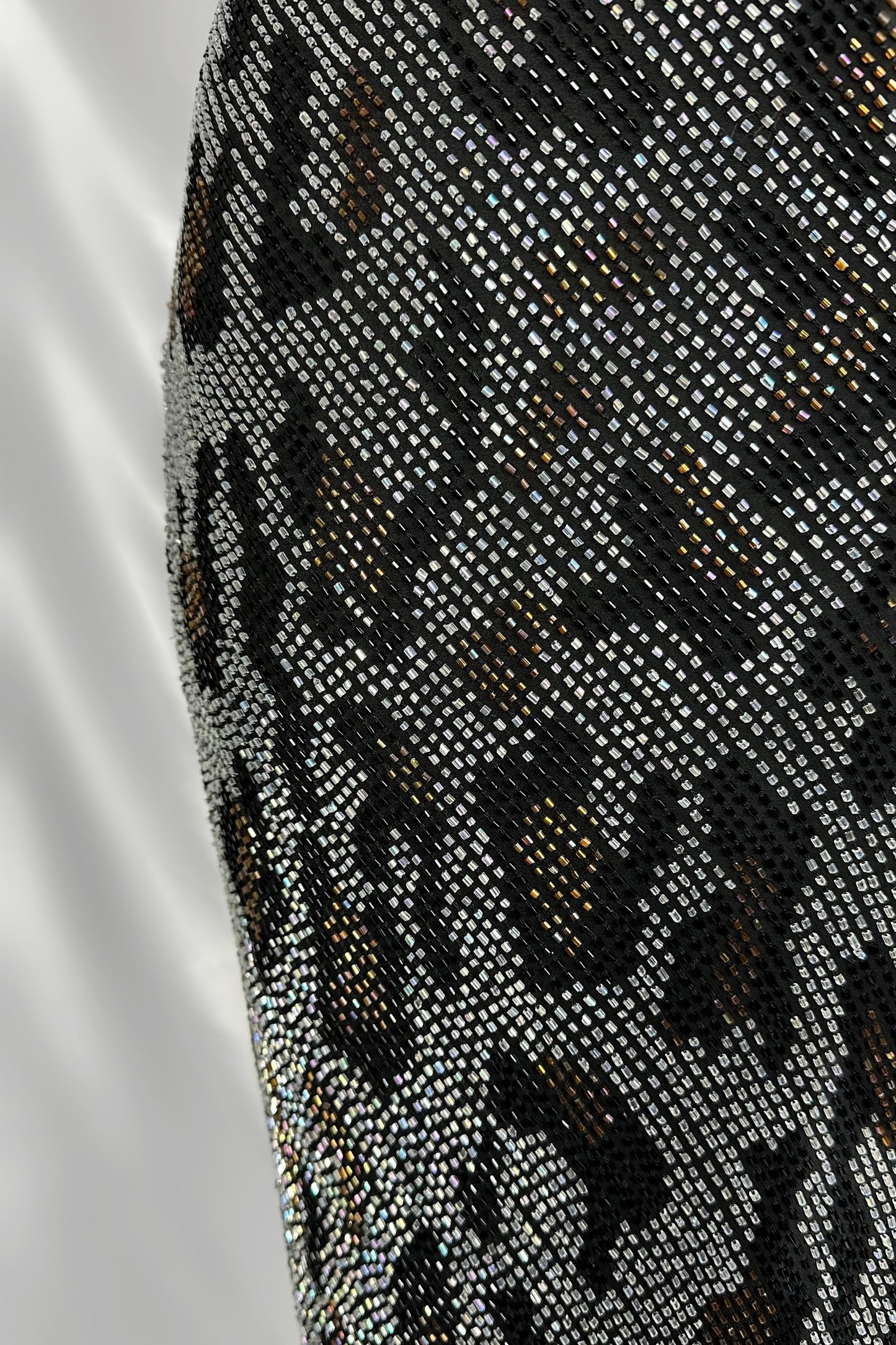 STEEL GREY LEOPARD FANTASY EMBELLISHED SILK GOWN