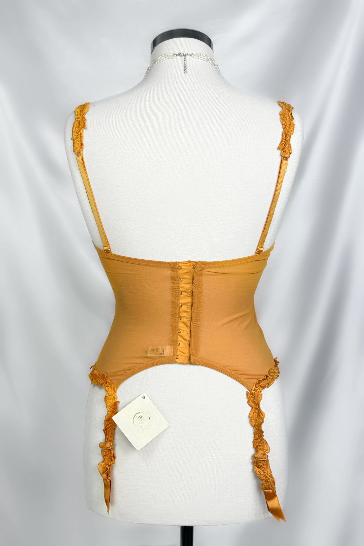 Autumn Blossom Orange 90s La Perla Mesh Corset Top