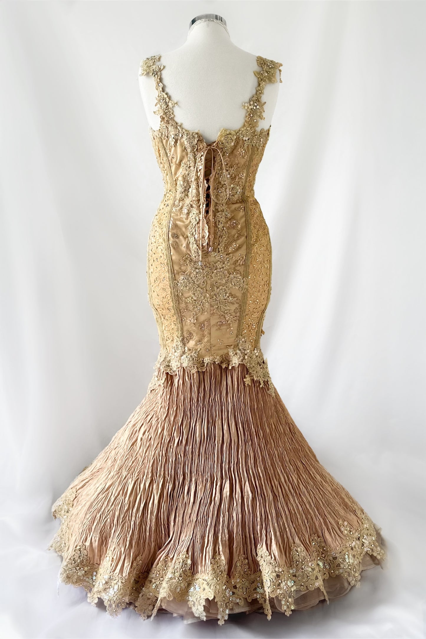 GOLDEN GLAMOUR EMBELLISHED FISHTAIL CORSET GOWN