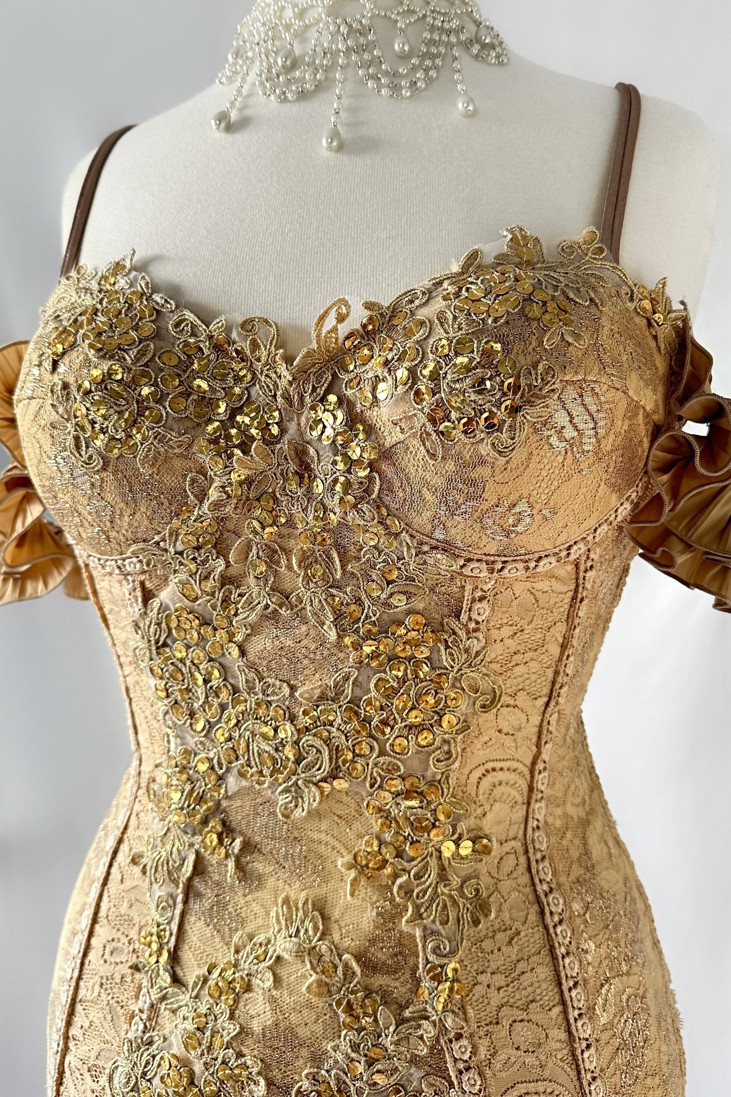 GOLDEN EMPRESS RUFFLE TIERED EMBELLISHED GOWN