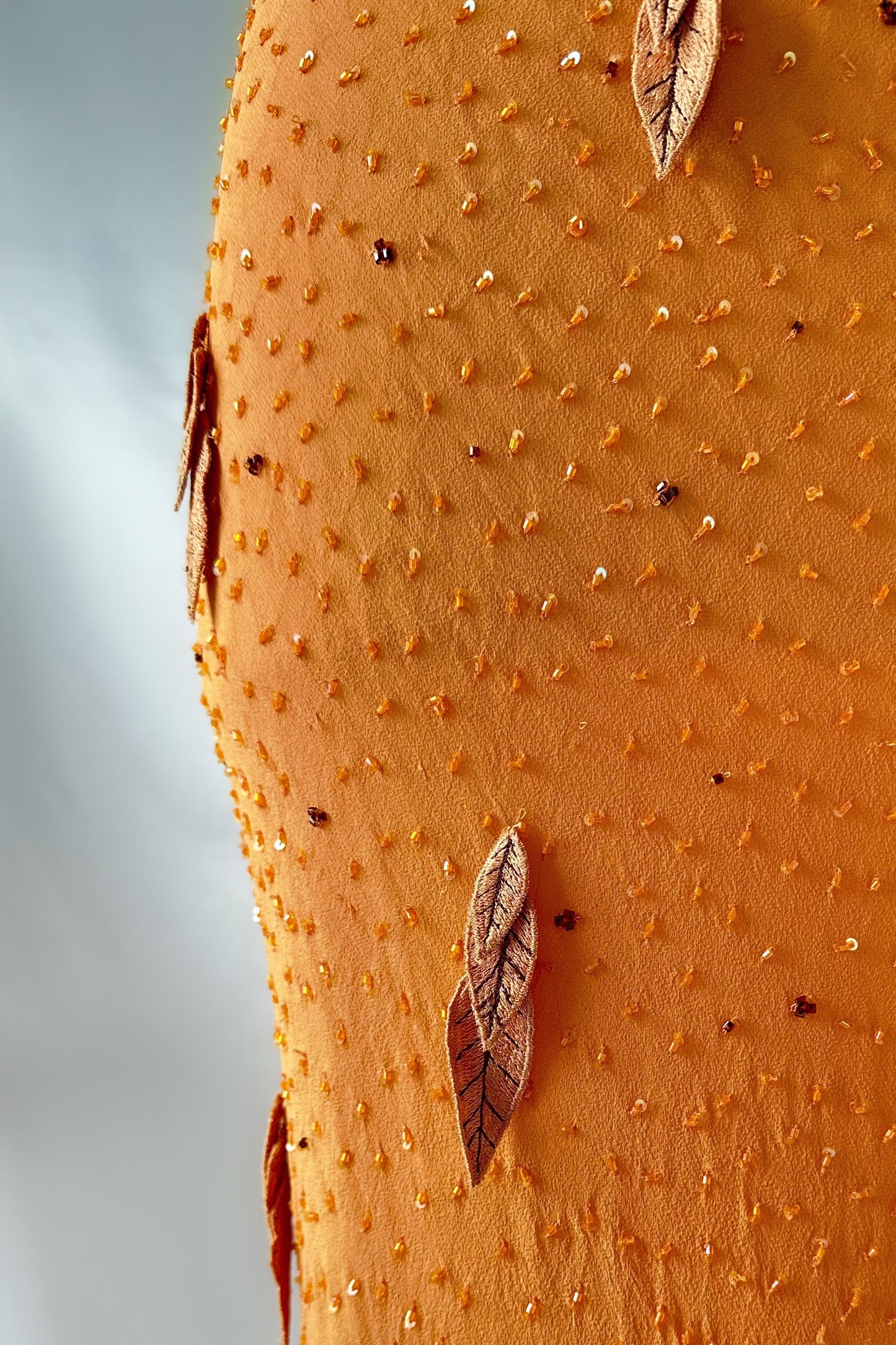 AUTUMN EMBER LEAF EMBELLISHED SILK MAXI DRESS