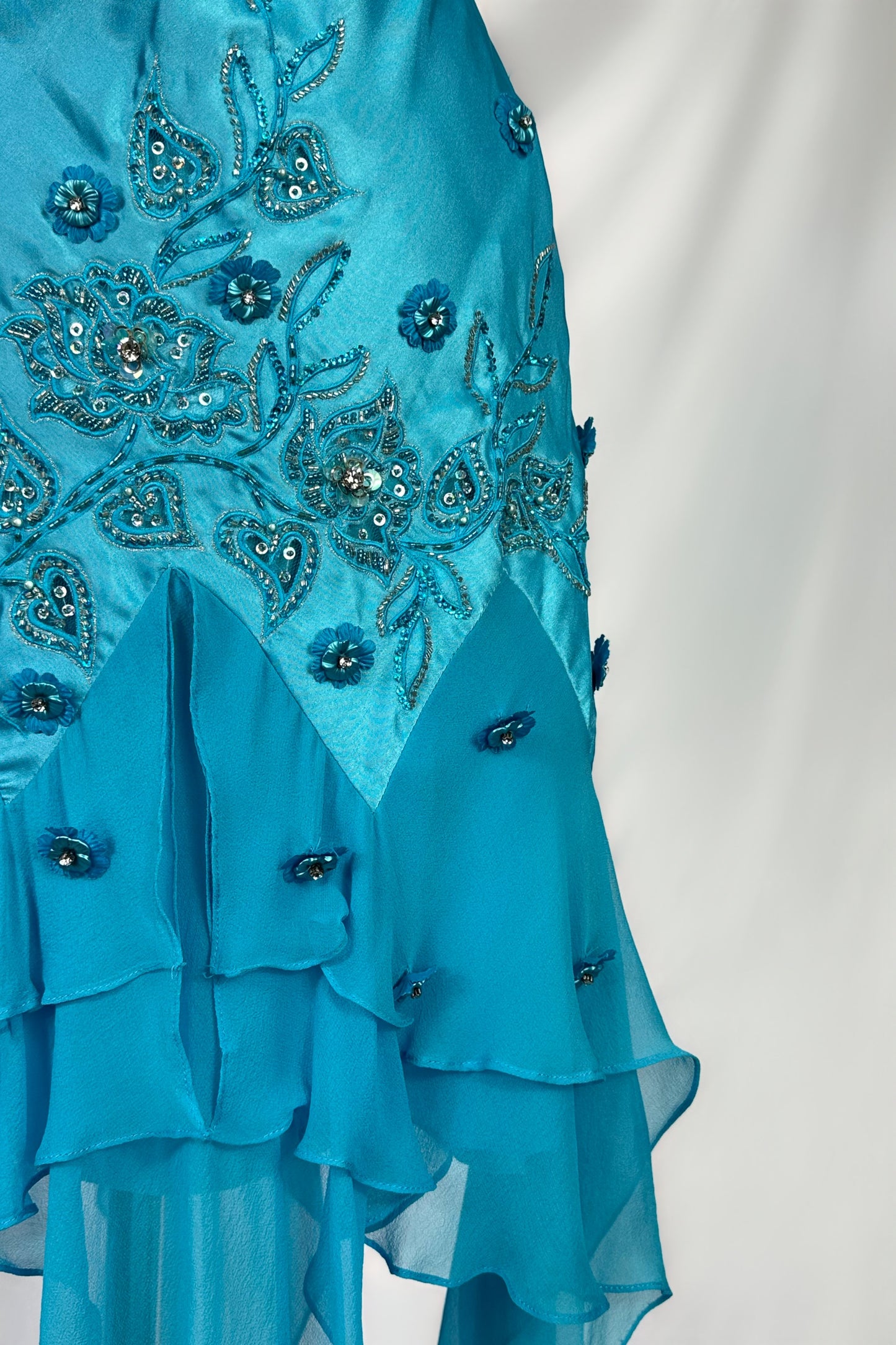 OCEAN BLUE ONE-SHOULDER EMBELLISHED JELLYFISH MIDI DRESS