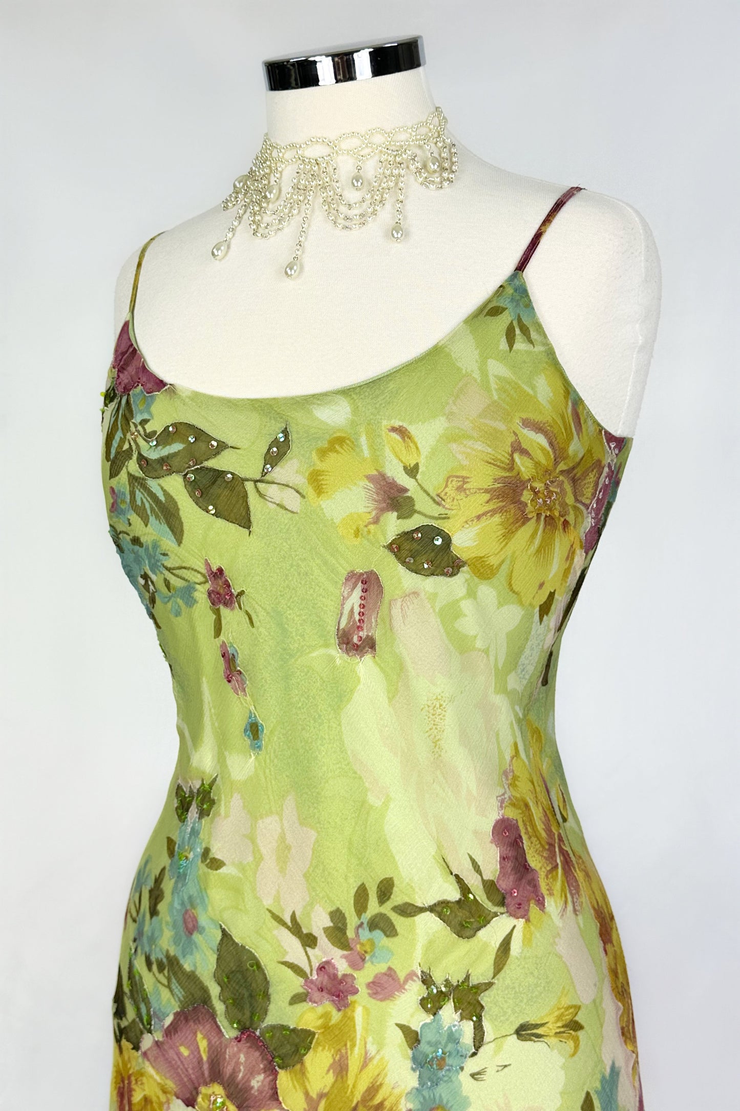PISTACHIO WATERCOLOUR FLORALS ASYMMETRICAL MIDI DRESS