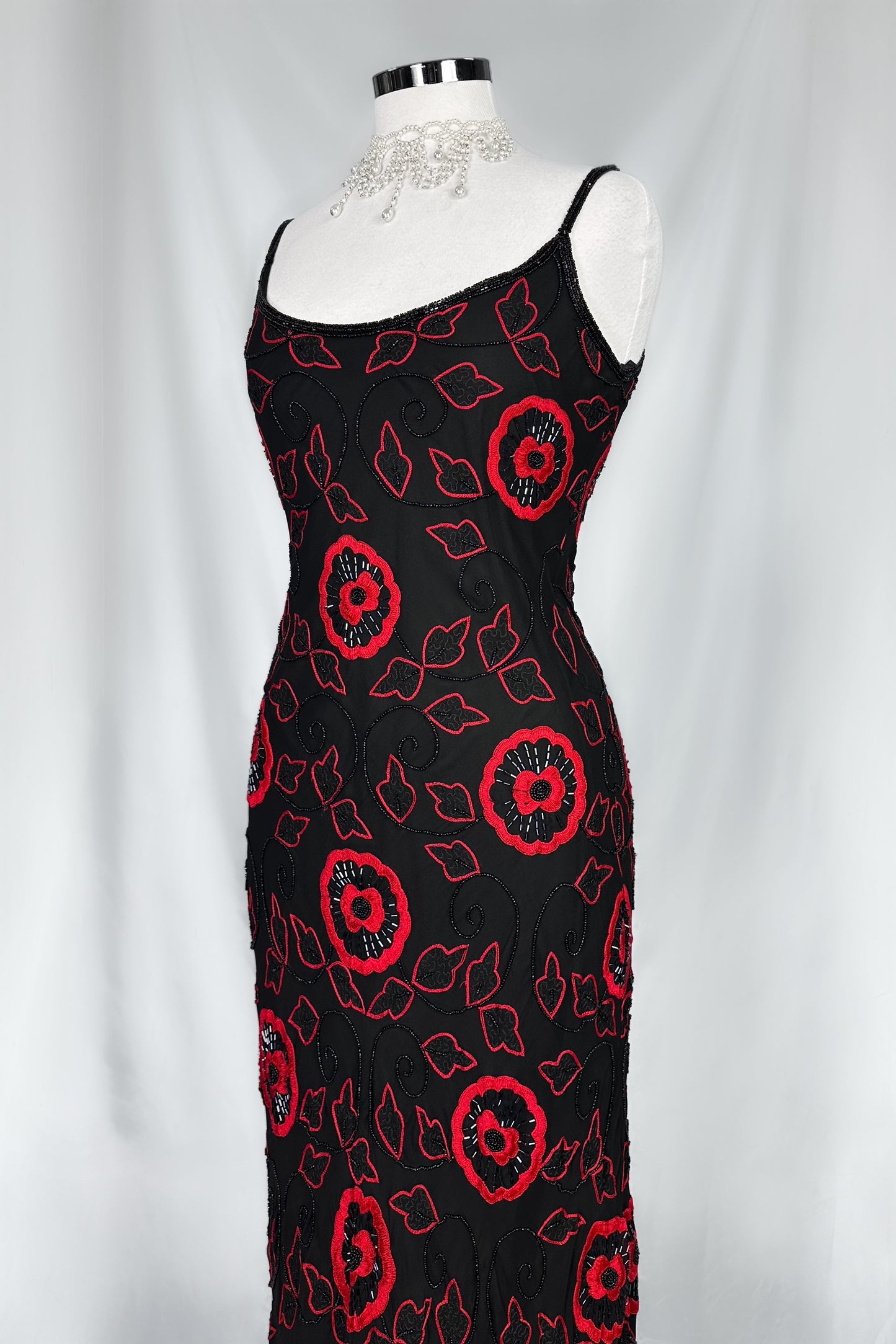 Crimson Nocturne Embellished Silk Gown