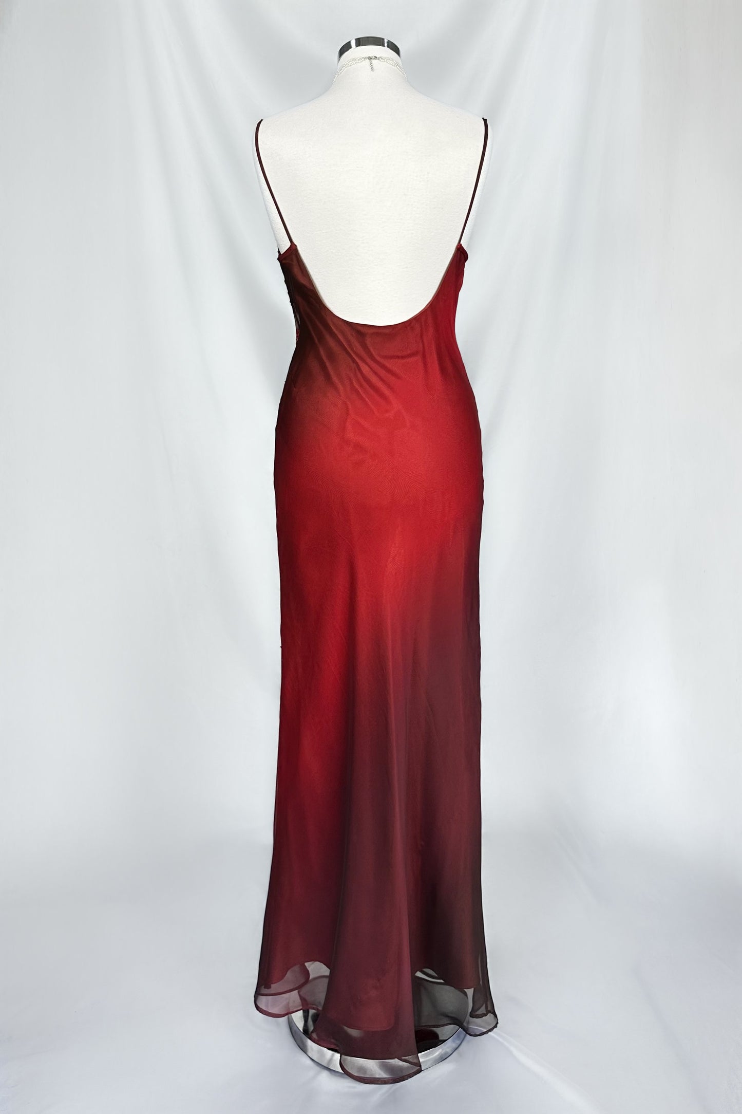 MERLOT ROSE OMBRÉ EMBELLISHED BACKLESS MAXI DRESS