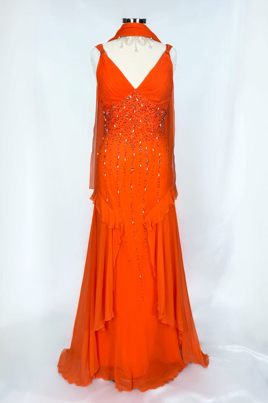 FLAME ENCHANTRESS TIERED EMBELLISHED SILK GOWN & SCARF SET