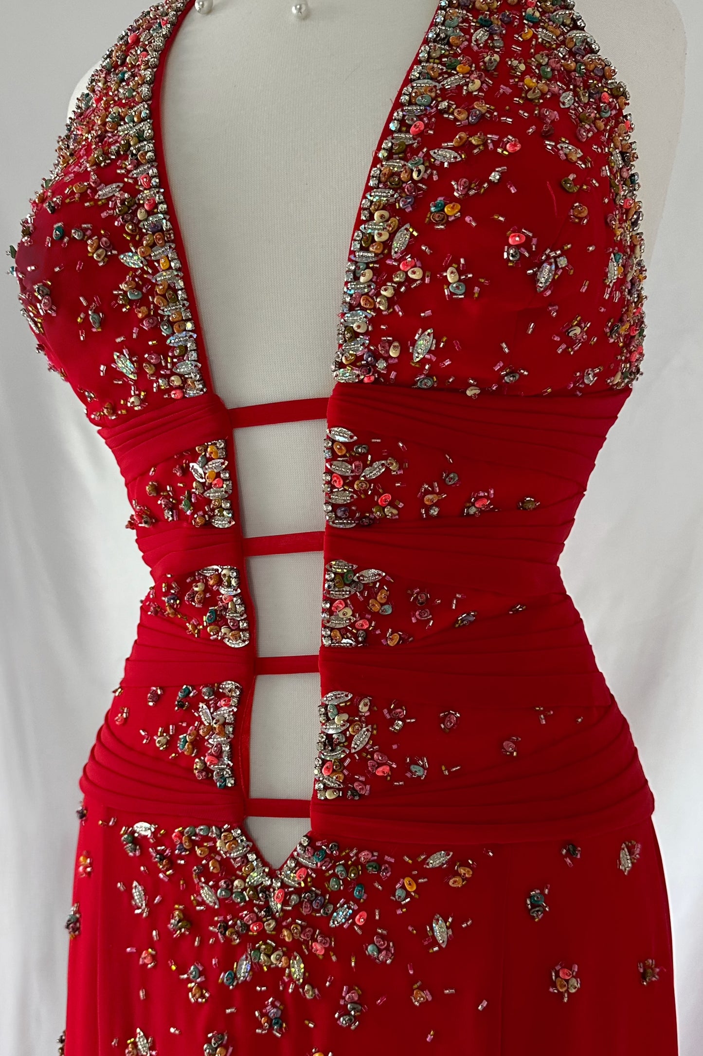 CHERRY VIXEN BACKLESS EMBELLISHED GOWN