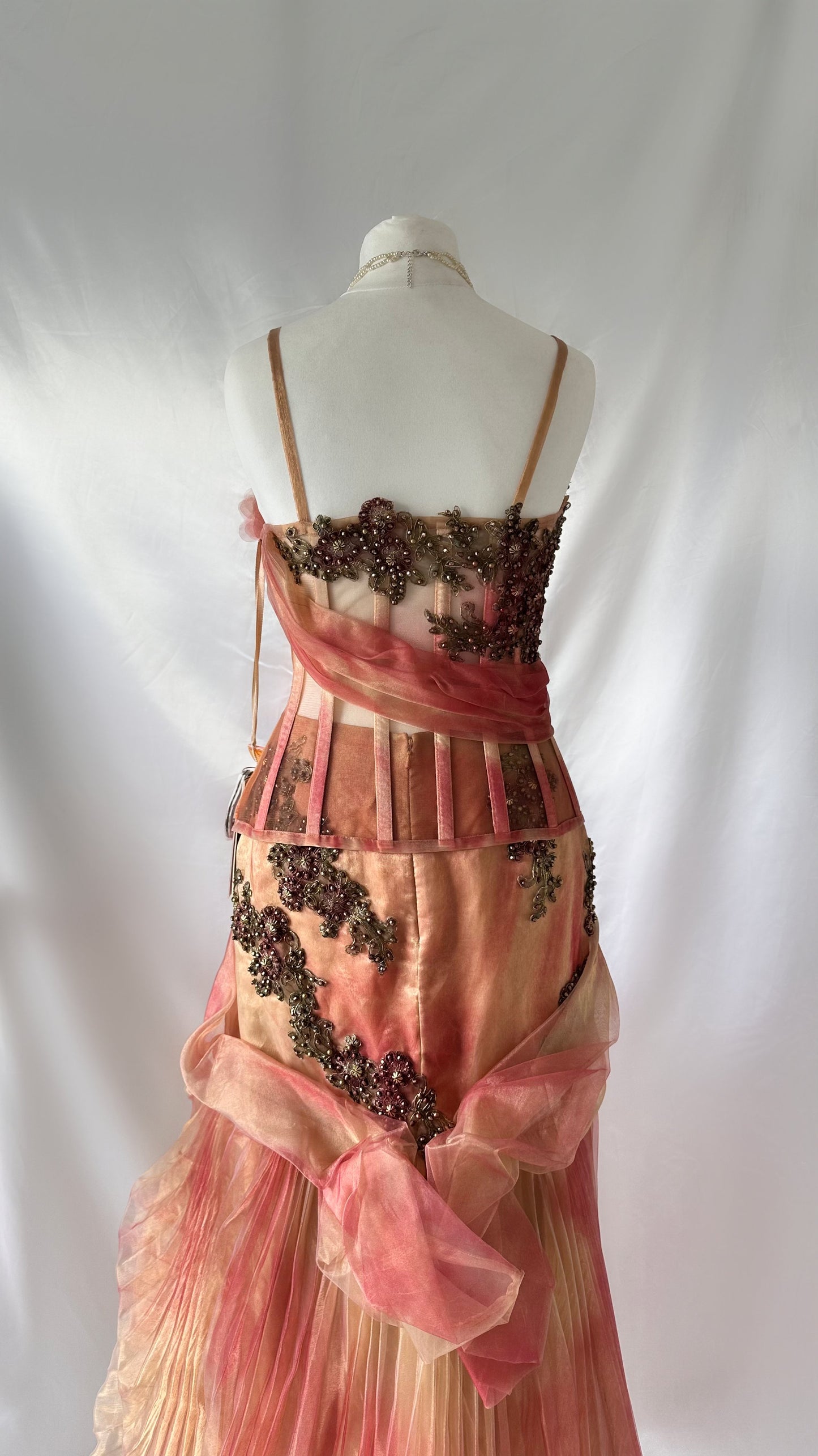THE GOLDEN ROSE MESH CORSET, SKIRT & SCARF SET