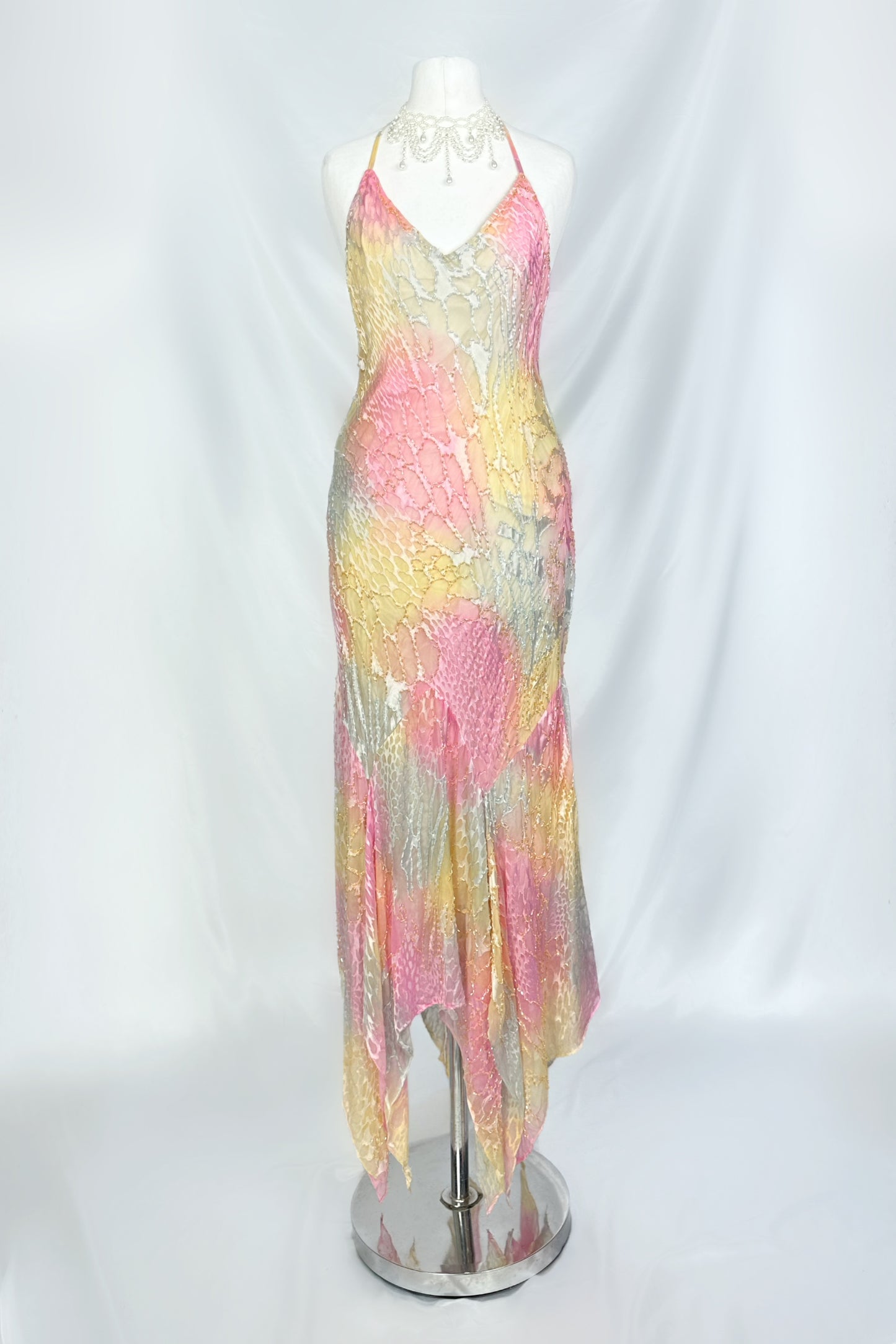 Mermaid Fantasy Silk Devore Beaded Sheer Midaxi Dress