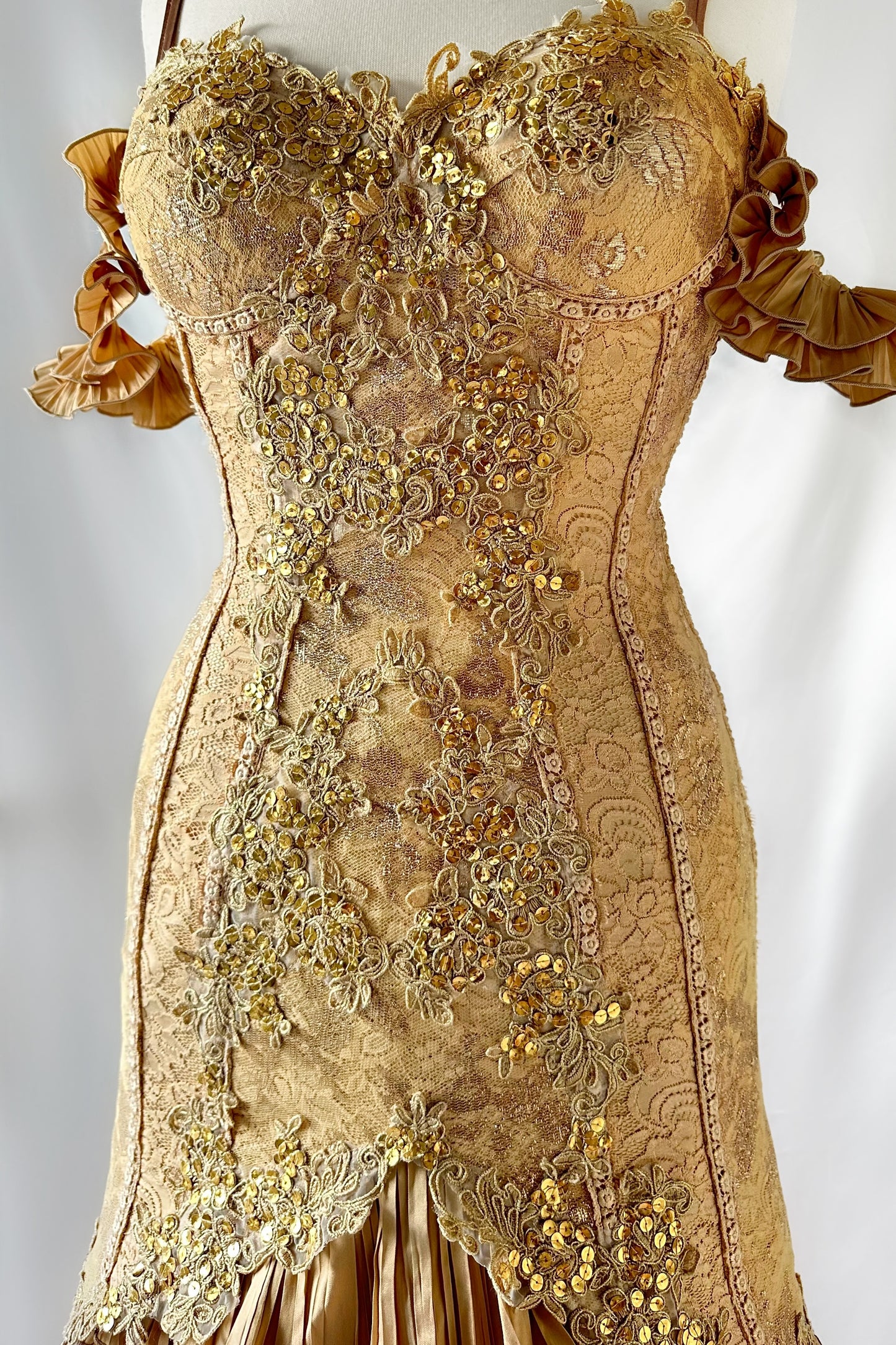 GOLDEN EMPRESS RUFFLE TIERED EMBELLISHED GOWN