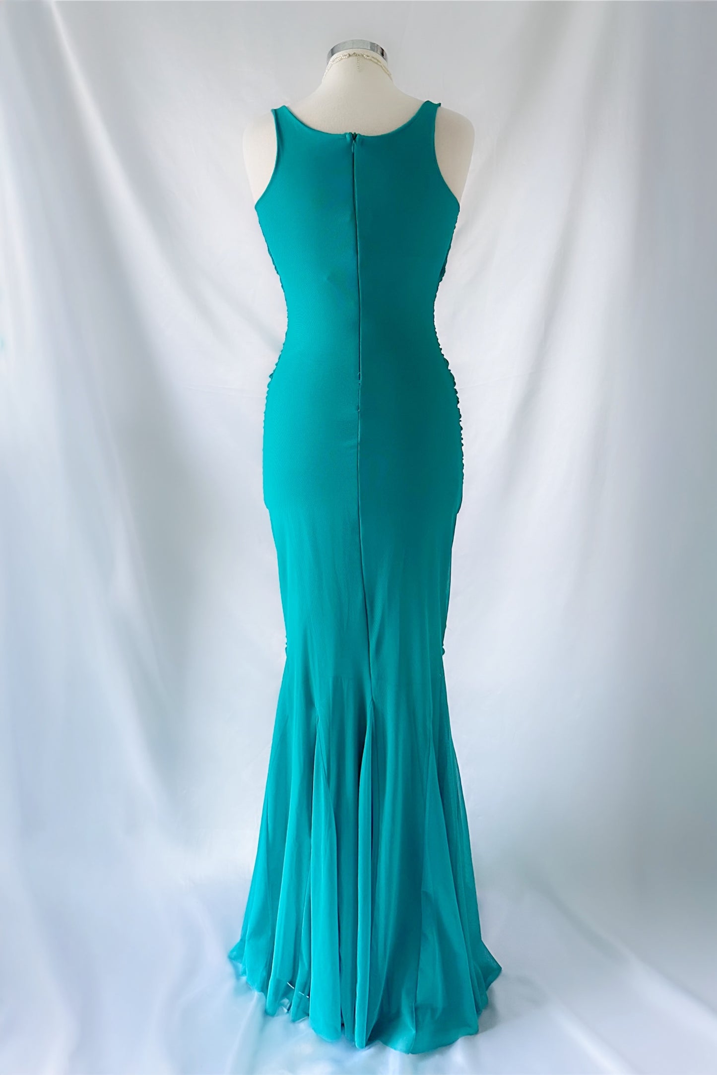 TURQUOISE GLAMOUR FISHTAIL GOWN BY EMA SAVAHL COUTURE