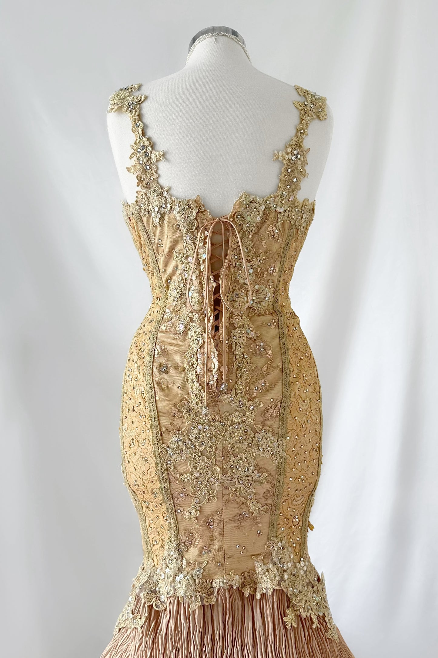 GOLDEN GLAMOUR EMBELLISHED FISHTAIL CORSET GOWN