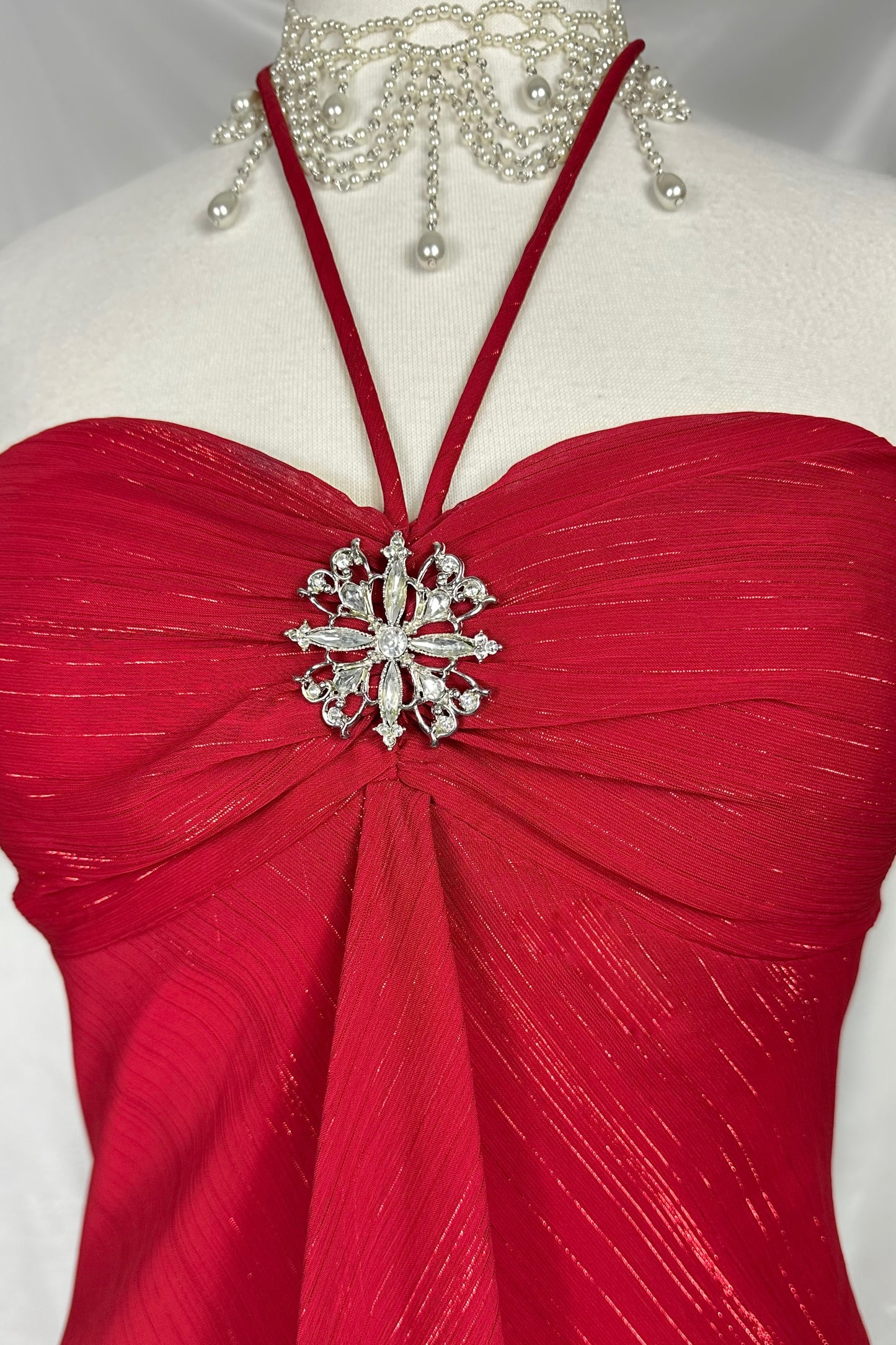 SCARLET SHIMMER HALTER-NECK MAXI DRESS