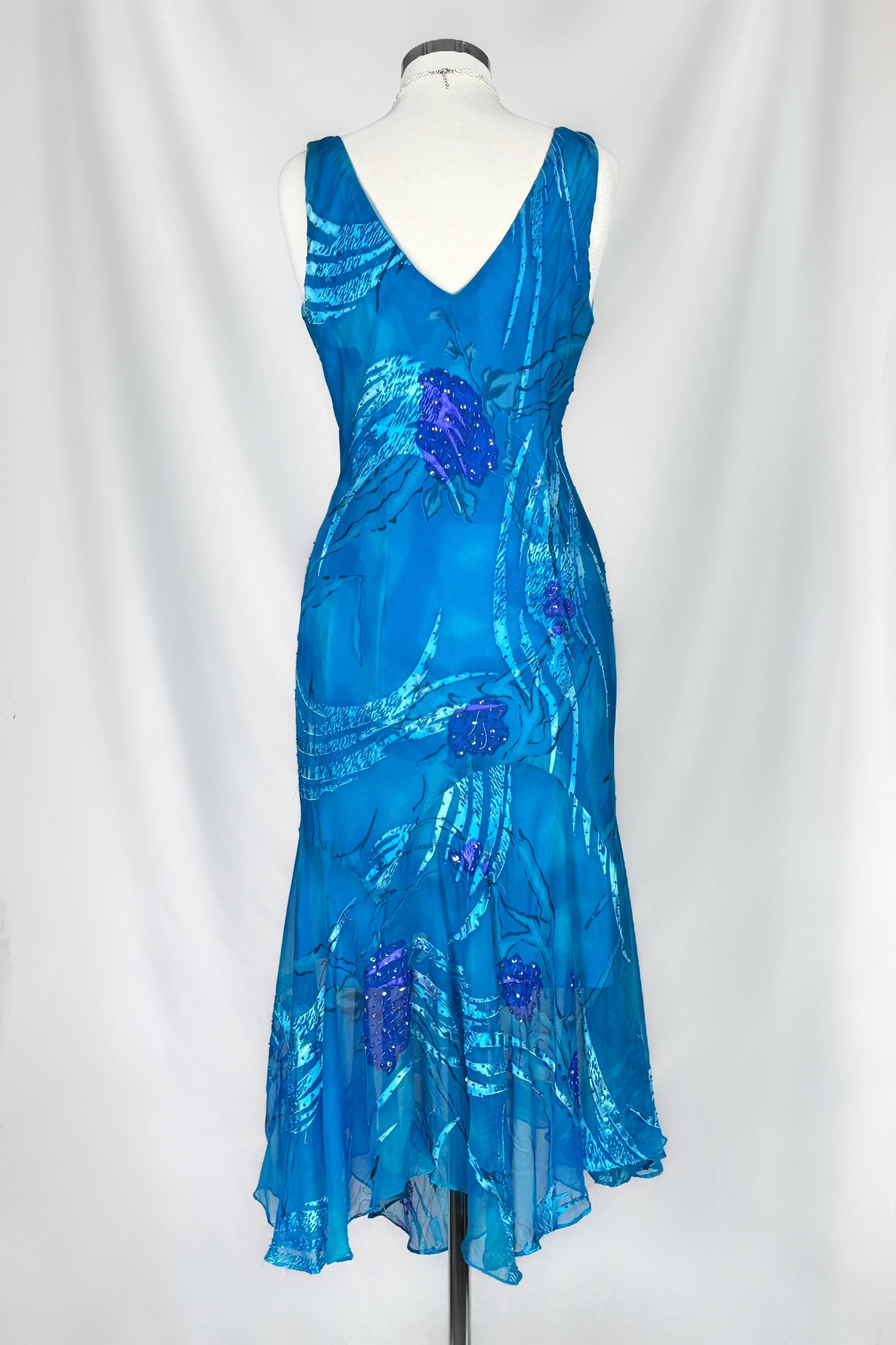 Azure Mirage Embellished Silk Midi Dress