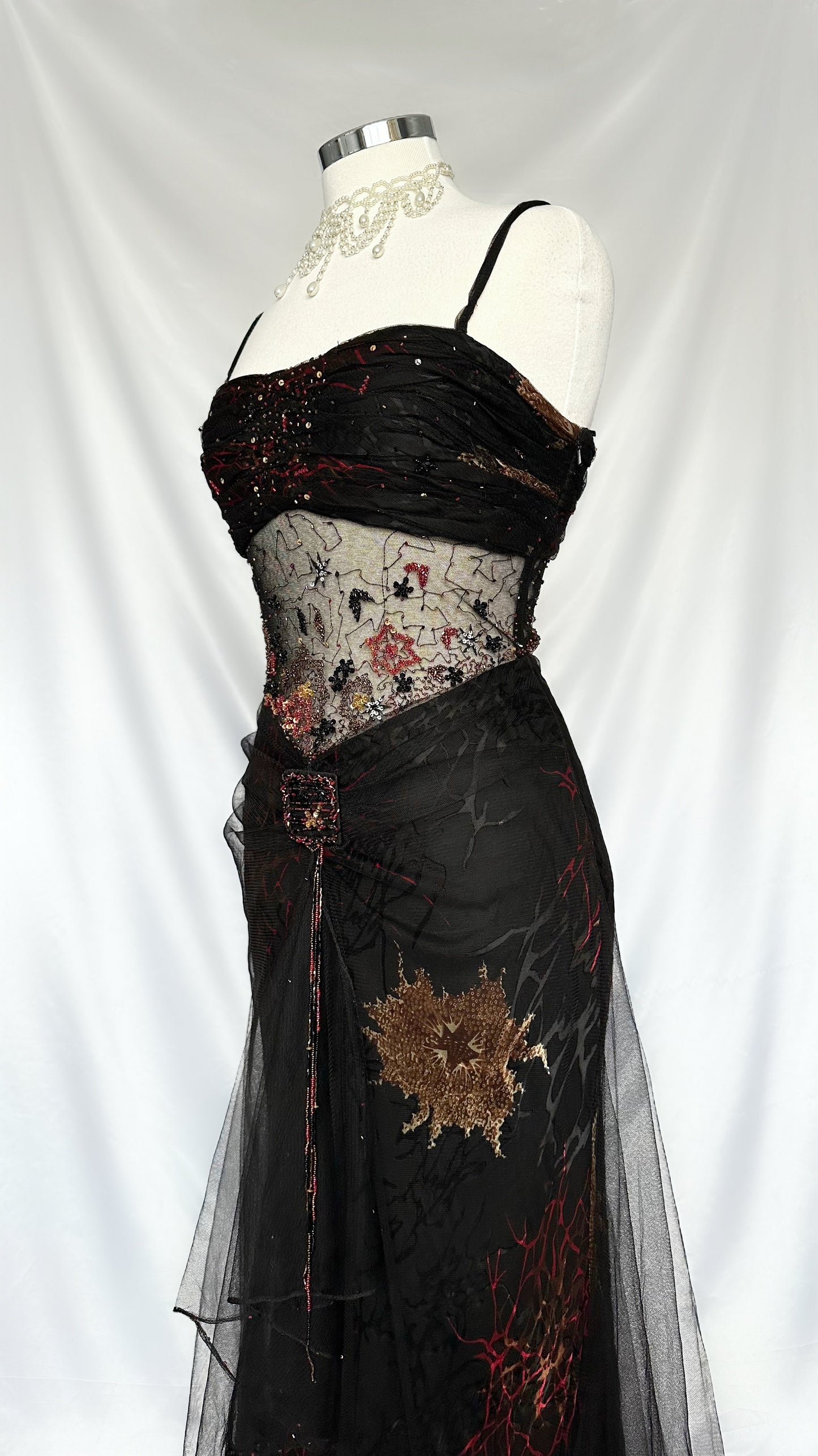 GRUNGE VIXON SILK & MESH EMBELLISHED CUT OUT GOWN