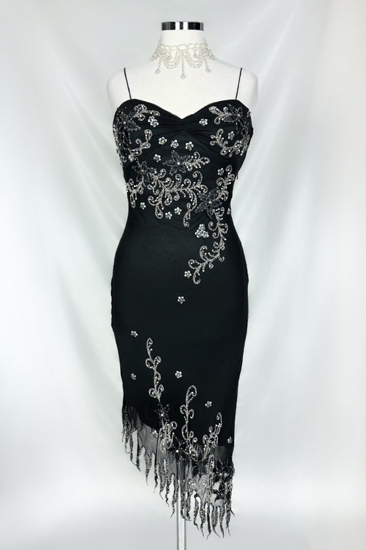 Noir Blossom Silk Embellished Jellyfish Midi Dress