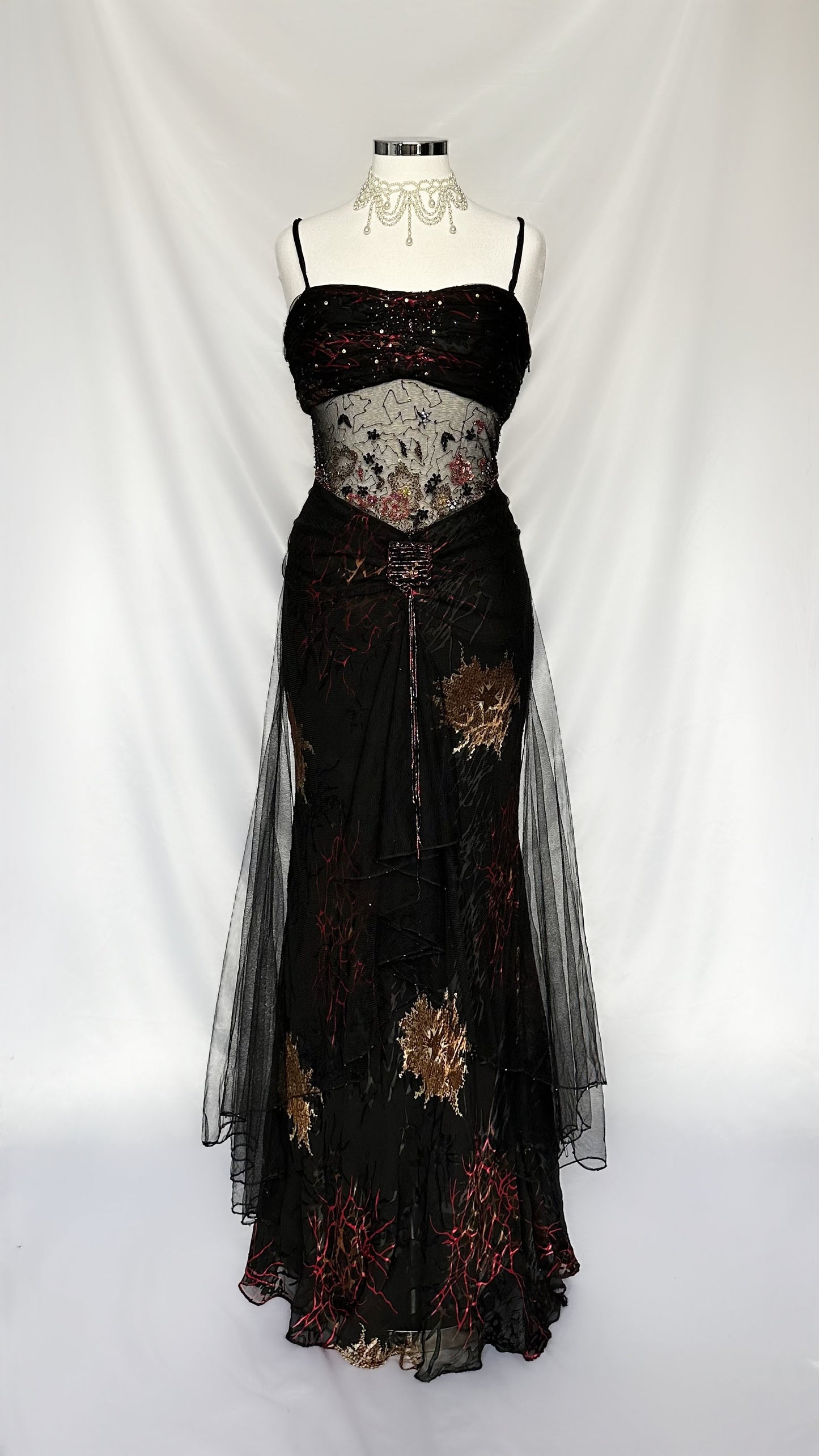 GRUNGE VIXON SILK & MESH EMBELLISHED CUT OUT GOWN