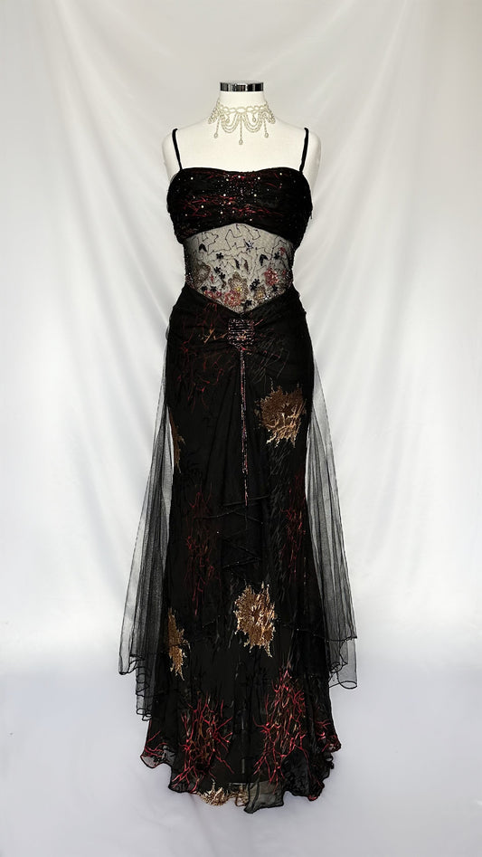 GRUNGE VIXON SILK & MESH EMBELLISHED CUT OUT GOWN
