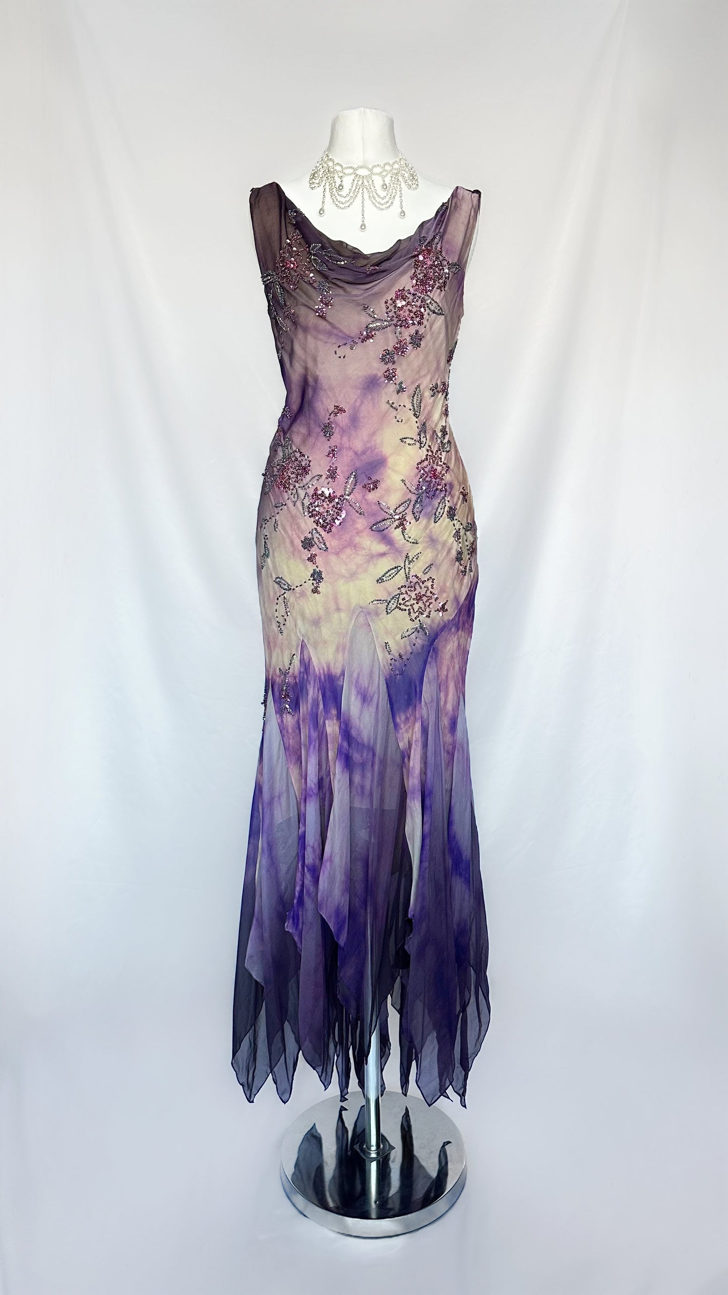DARK FAIRY TIE DYE SILK EMBELLISHED MIDI DRESS