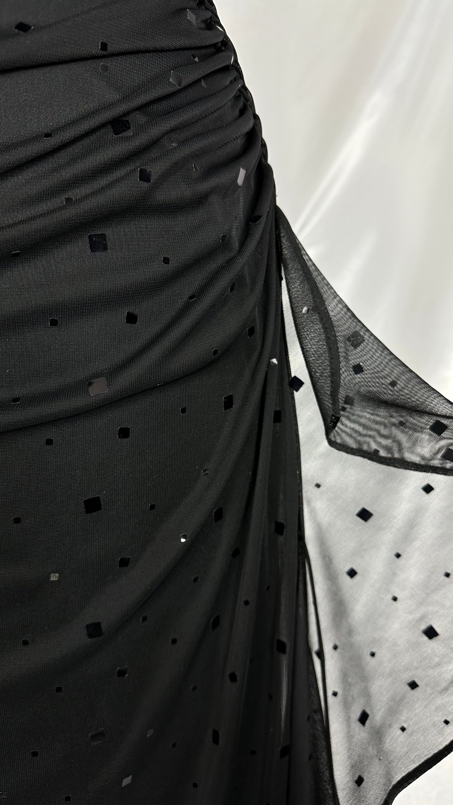 NOIR GLIMMER MESH HALTER NECK MAXI DRESS