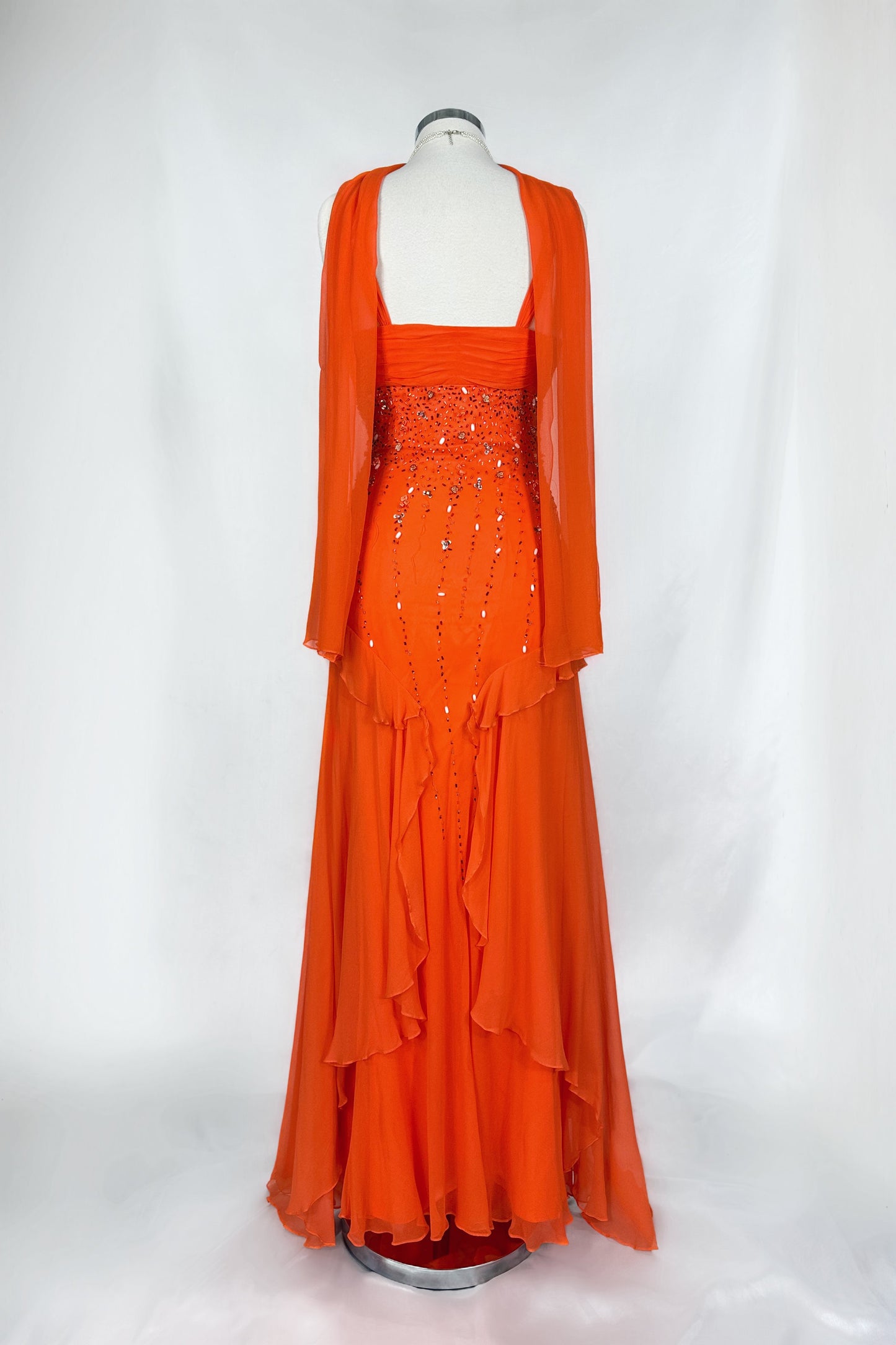 FLAME ENCHANTRESS TIERED EMBELLISHED SILK GOWN & SCARF SET