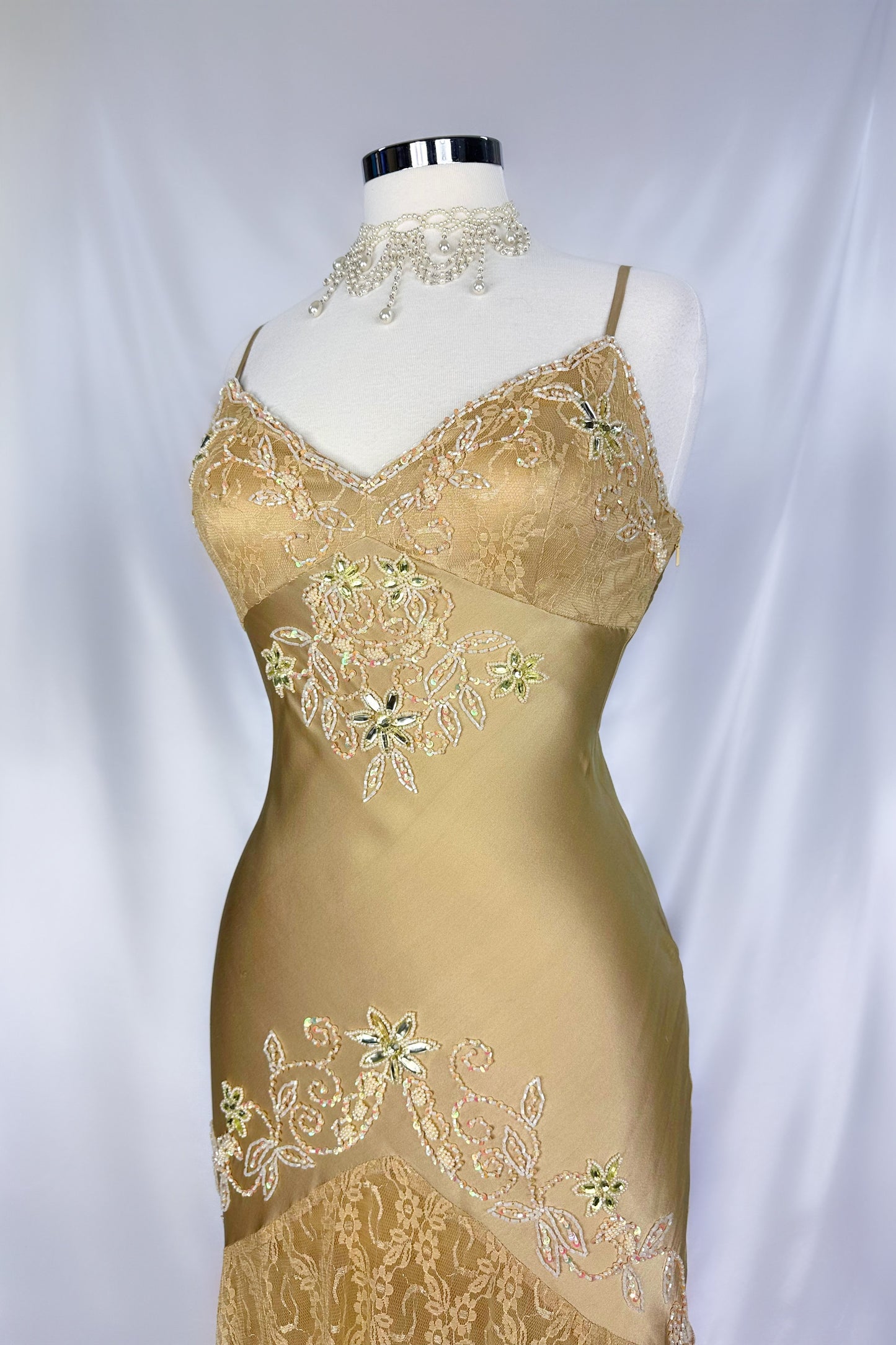 GOLDEN FAIRIE SILK EMBELLISHED ASYMMETRICAL MIDI DRESS