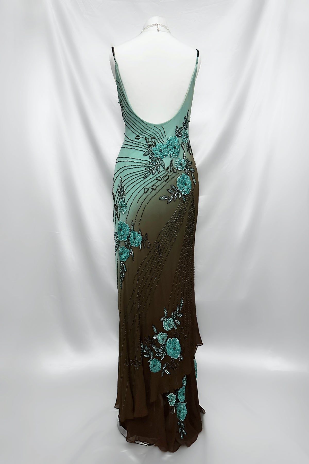 Mint Chocolate Silk Embellished Maxi Dress