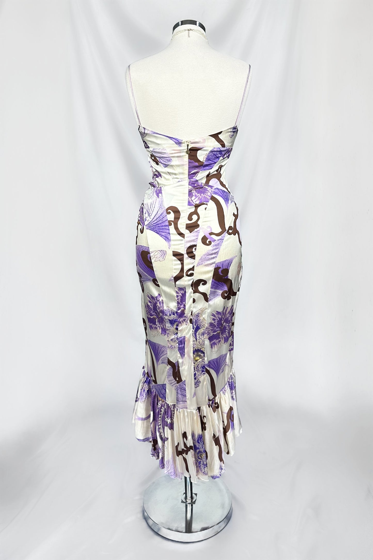VINTAGE 00s ROBERTO CAVALLI FLORAL SILK MIDI DRESS