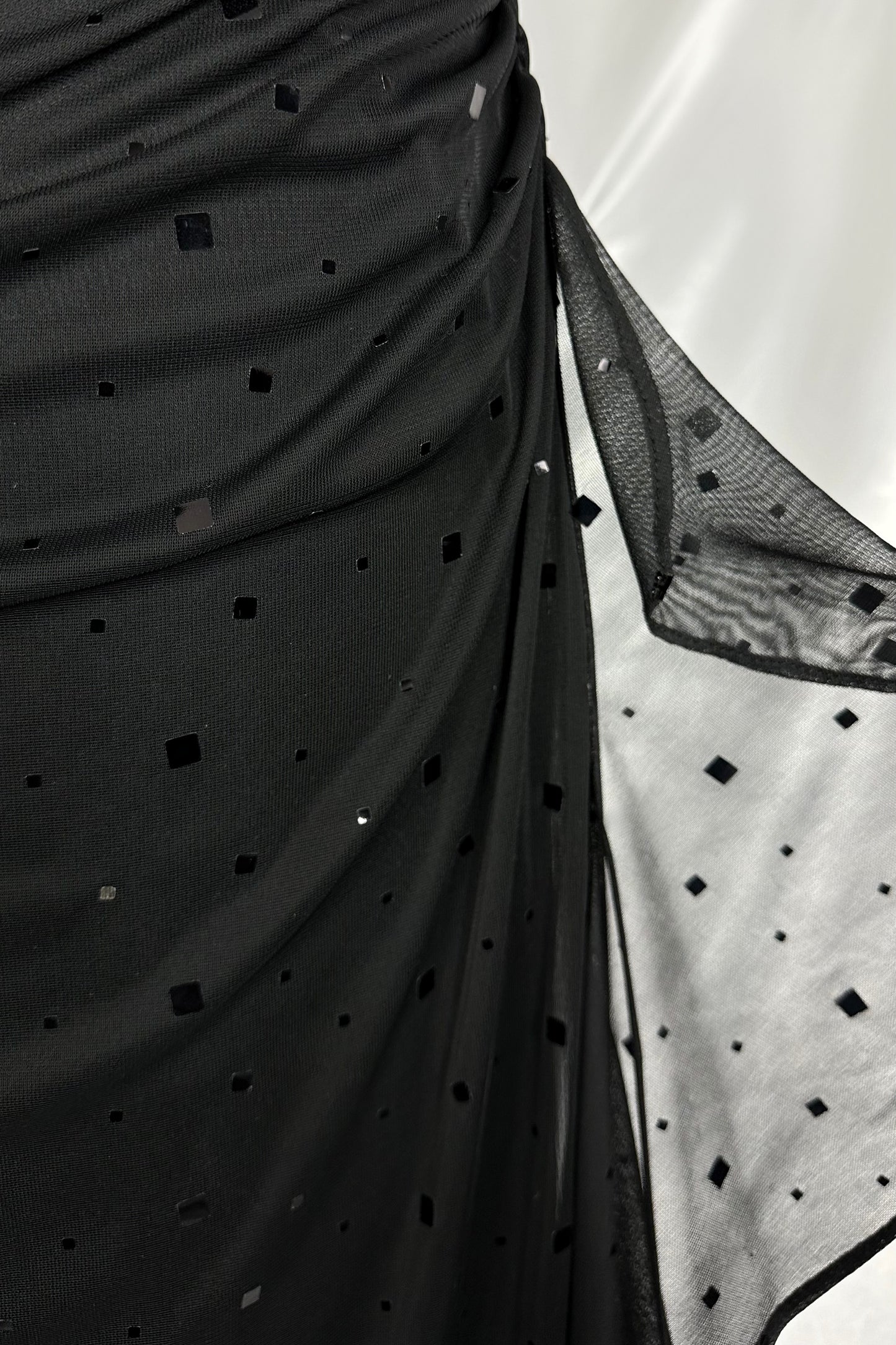 NOIR GLIMMER MESH HALTER NECK MAXI DRESS