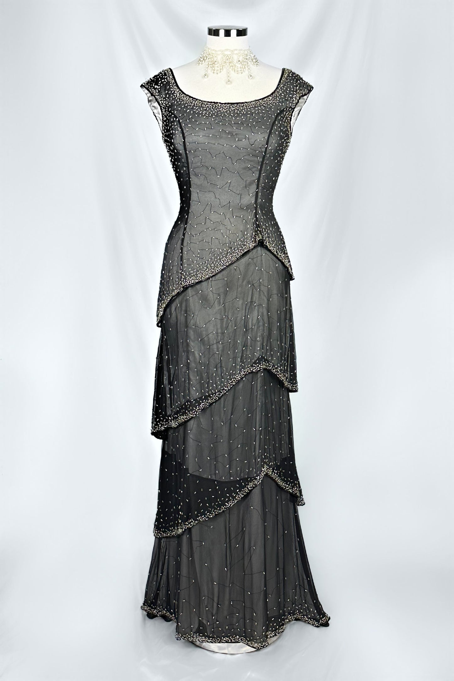 MIDNIGHT CONSTELLATION SILK CHIFFON EMBELLISHED GOWN