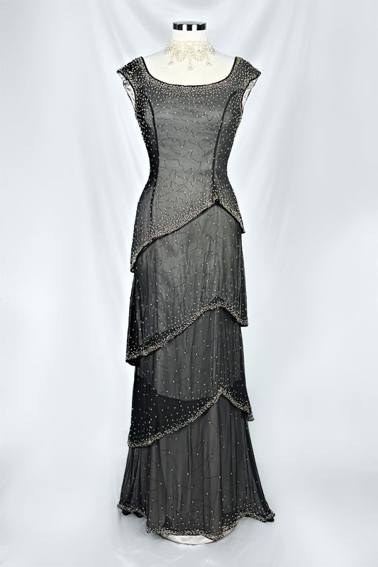 MIDNIGHT CONSTELLATION SILK CHIFFON EMBELLISHED GOWN