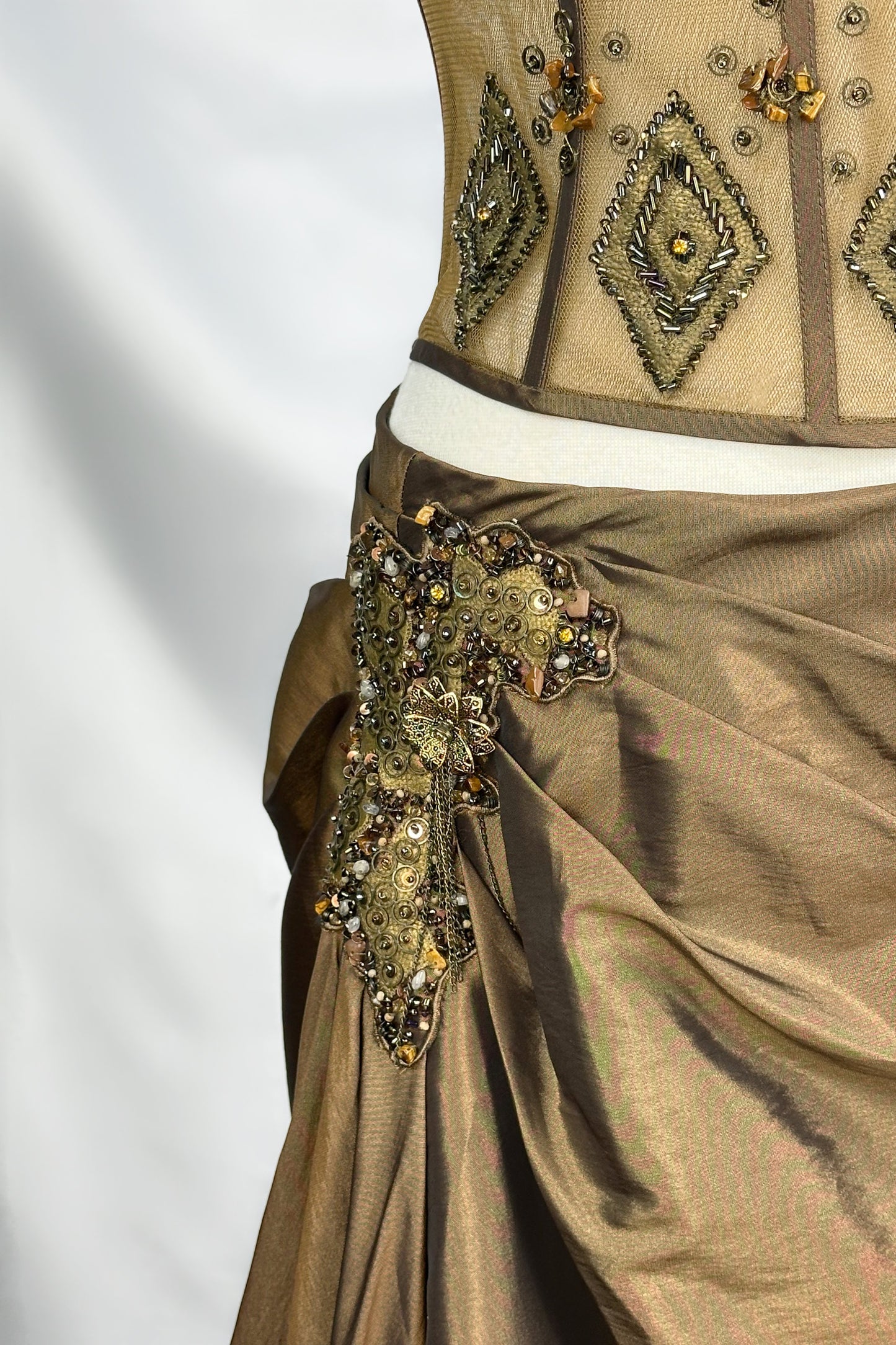 BRONZE ENCHANTRESS EMBELLISHED CORSET AND DRAPED SKIRT SET