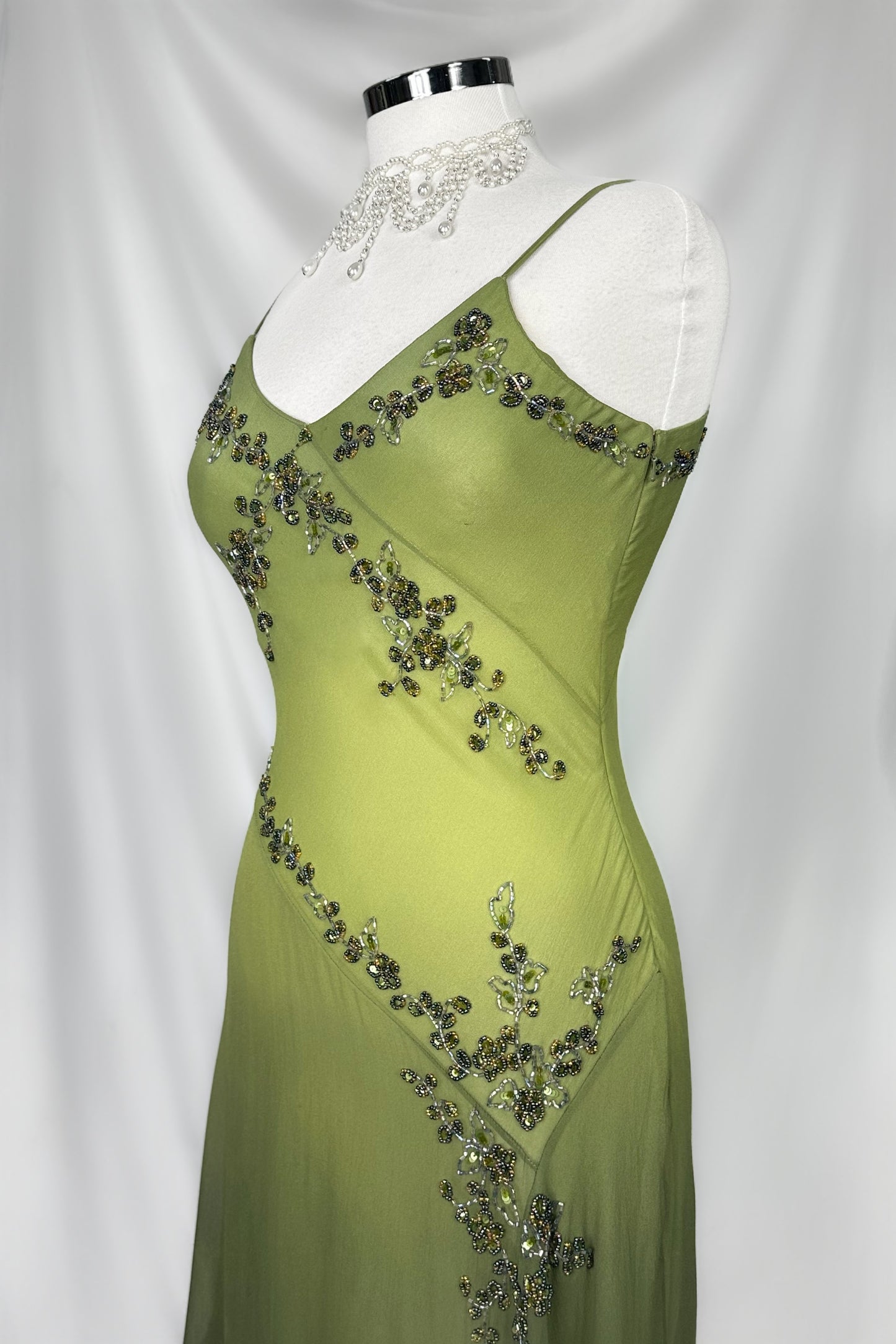 NATURE FAIRY SILK CHIFFON EMBELLISHED ASYMMETRICAL MIDI DRESS