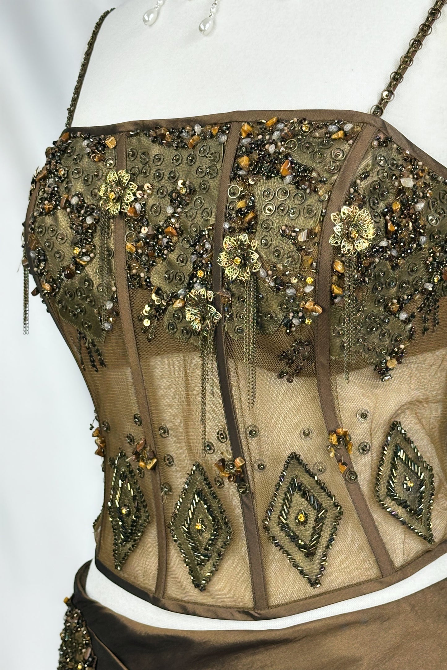 BRONZE ENCHANTRESS EMBELLISHED CORSET AND DRAPED SKIRT SET