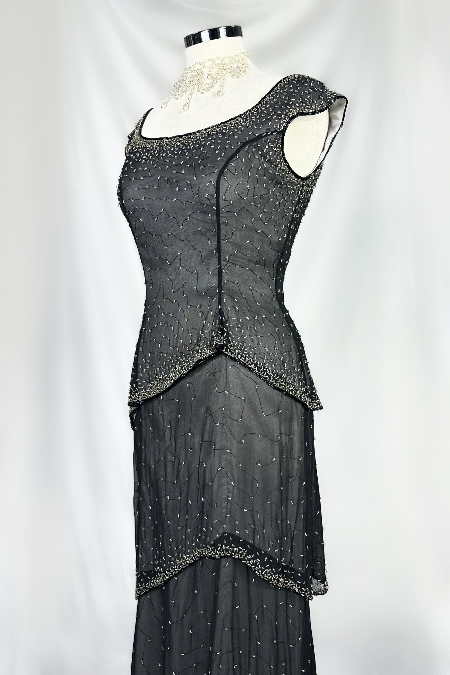 MIDNIGHT CONSTELLATION SILK CHIFFON EMBELLISHED GOWN