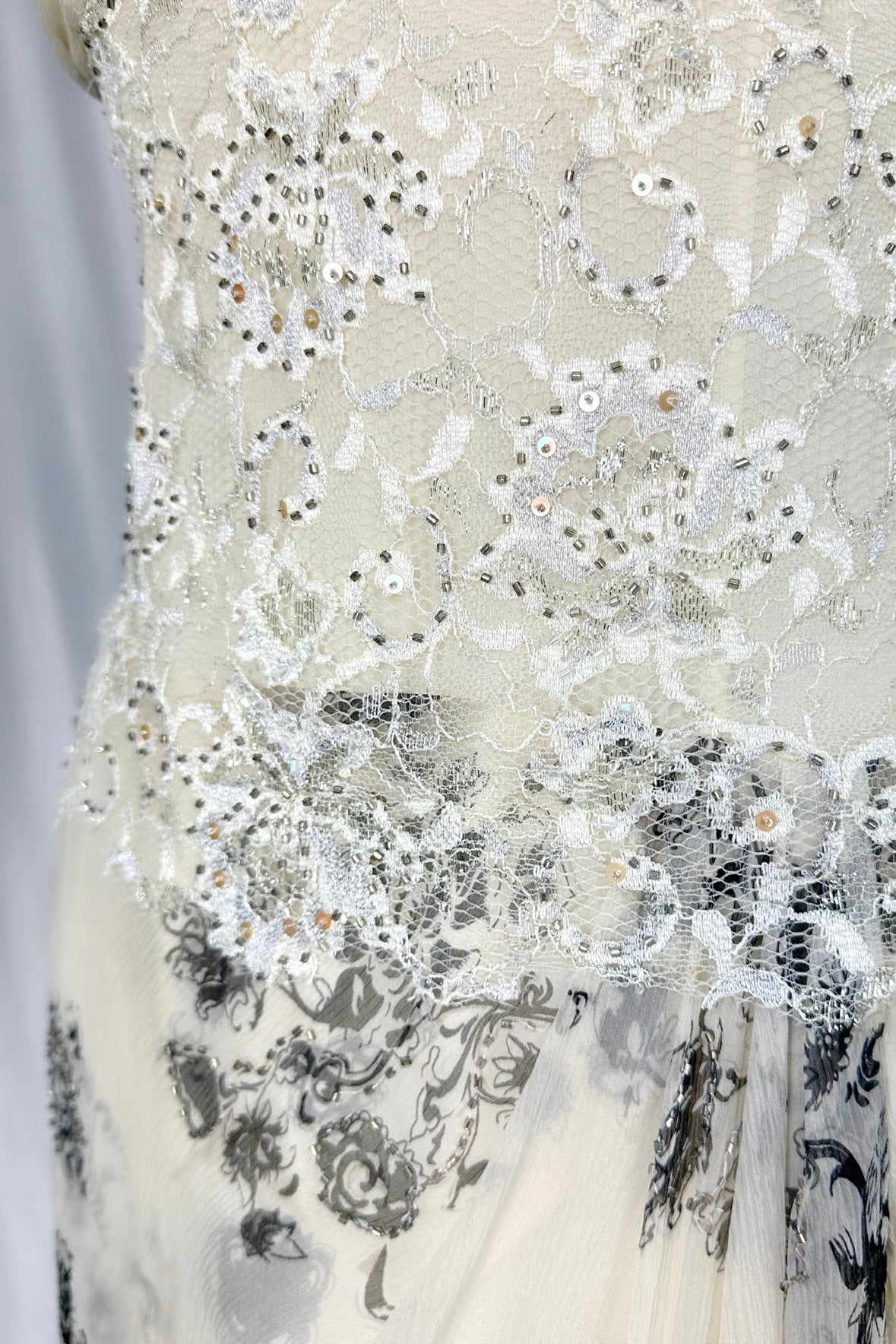 IVORY REVERIE SILK LACE EMBELLISHED MAXI DRESS WITH MATCHING SCARF