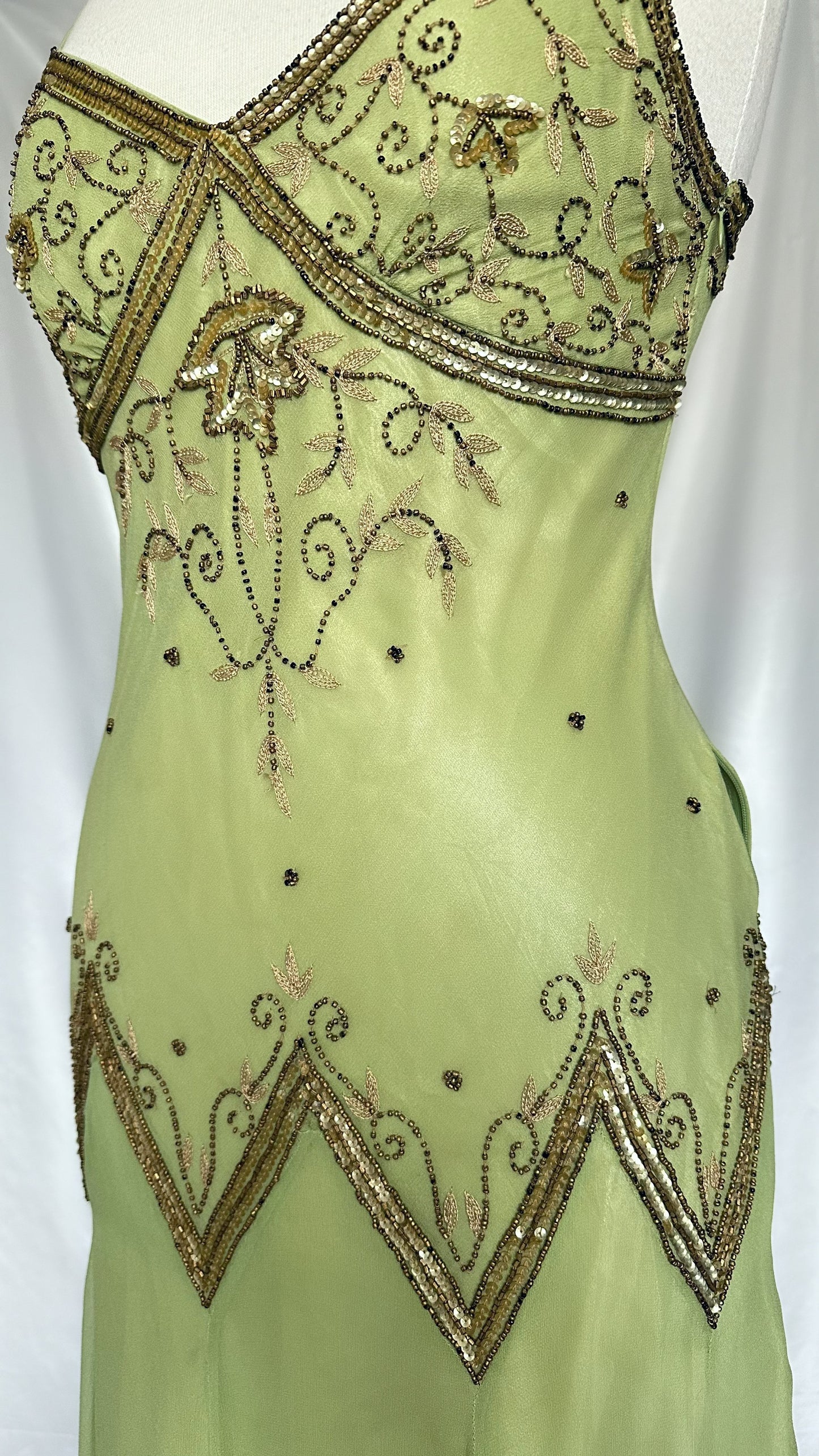 PASTEL GREEN FAIRY EMBELLISHED SILK MIDI DRESS