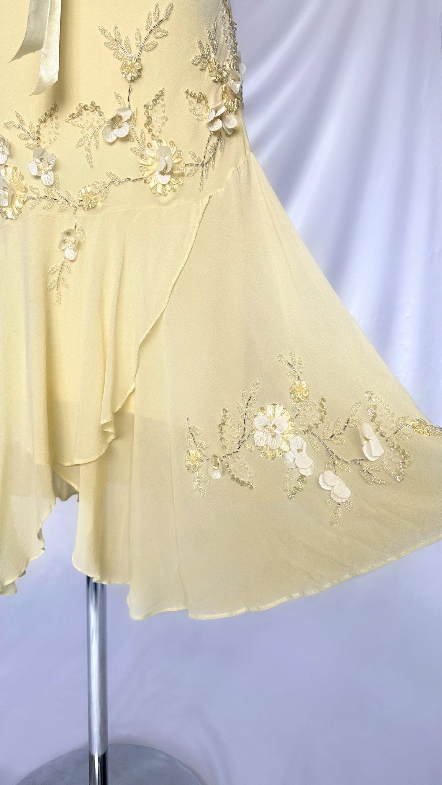 DAFFODIL SILK FLORAL EMBELLISHED MIDI DRESS
