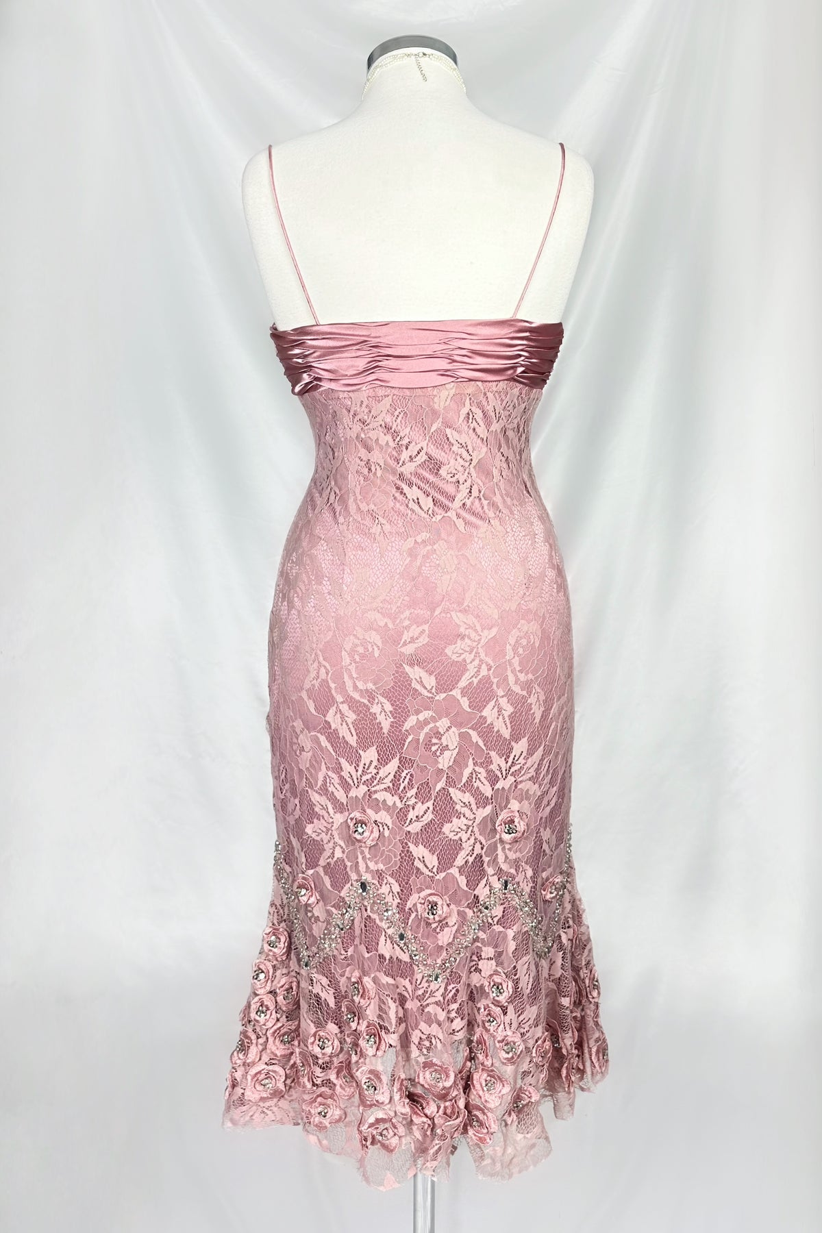 BLUSH PINK ROSE APPLIQUÉ LACE DRESS WITH MATCHING CARDIGAN
