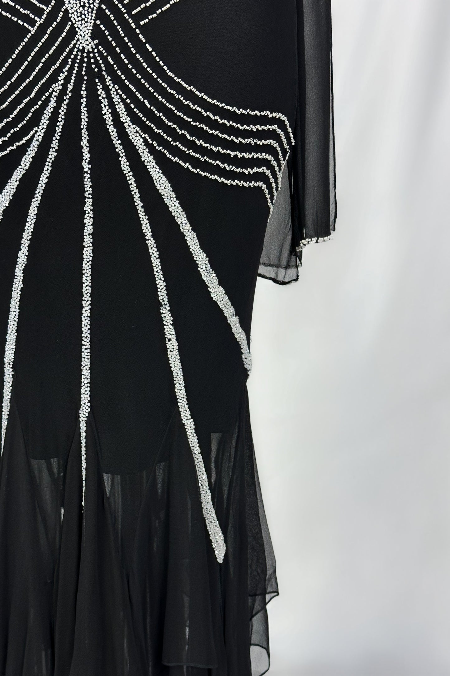 MIDNIGHT STARDUST NOIR SILK EMBELLISHED MAXI DRESS & MATCHING SCARF SET