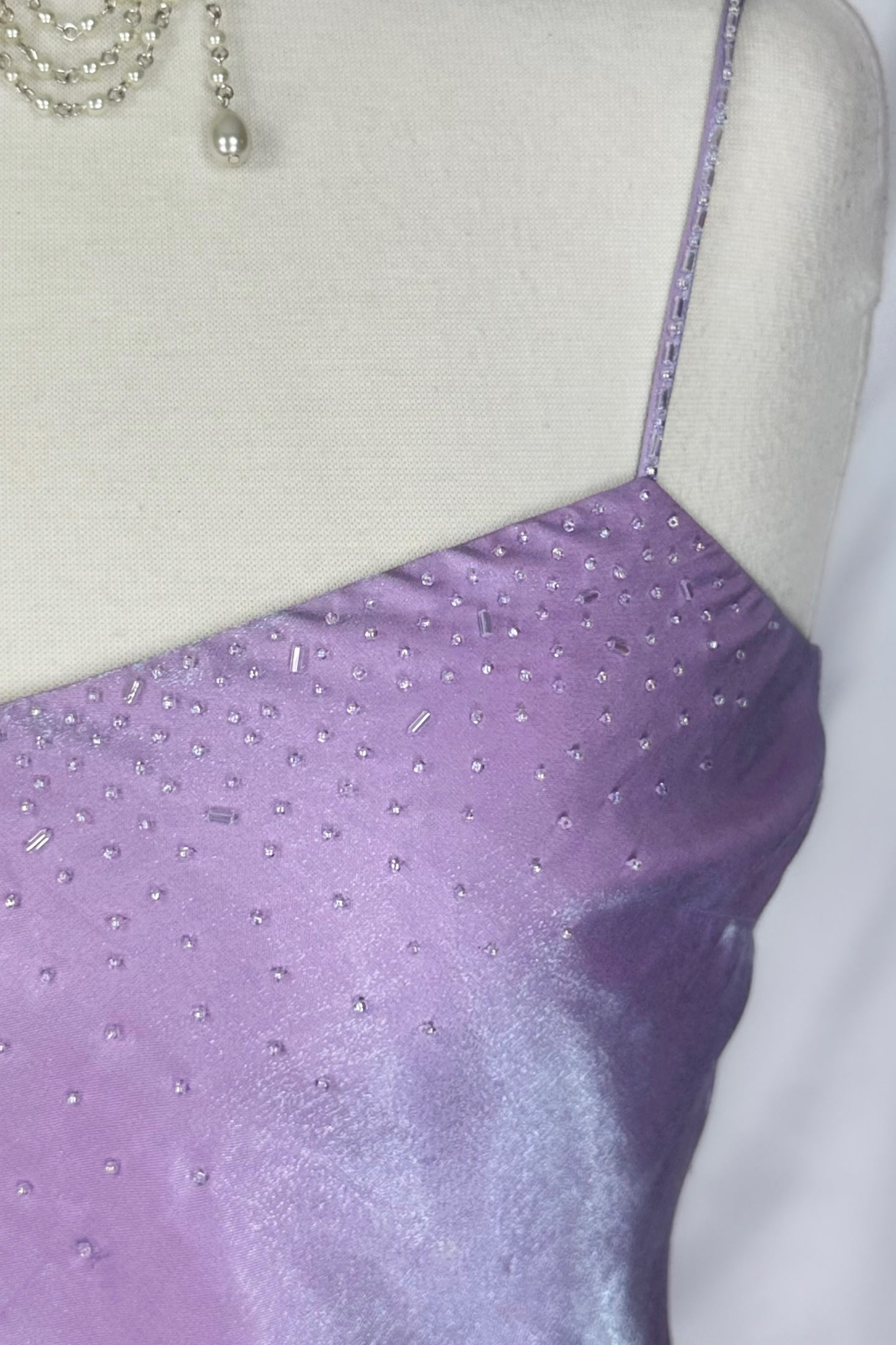 LILAC SHIMMER IRIDESCENT BEADED MAXI DRESS