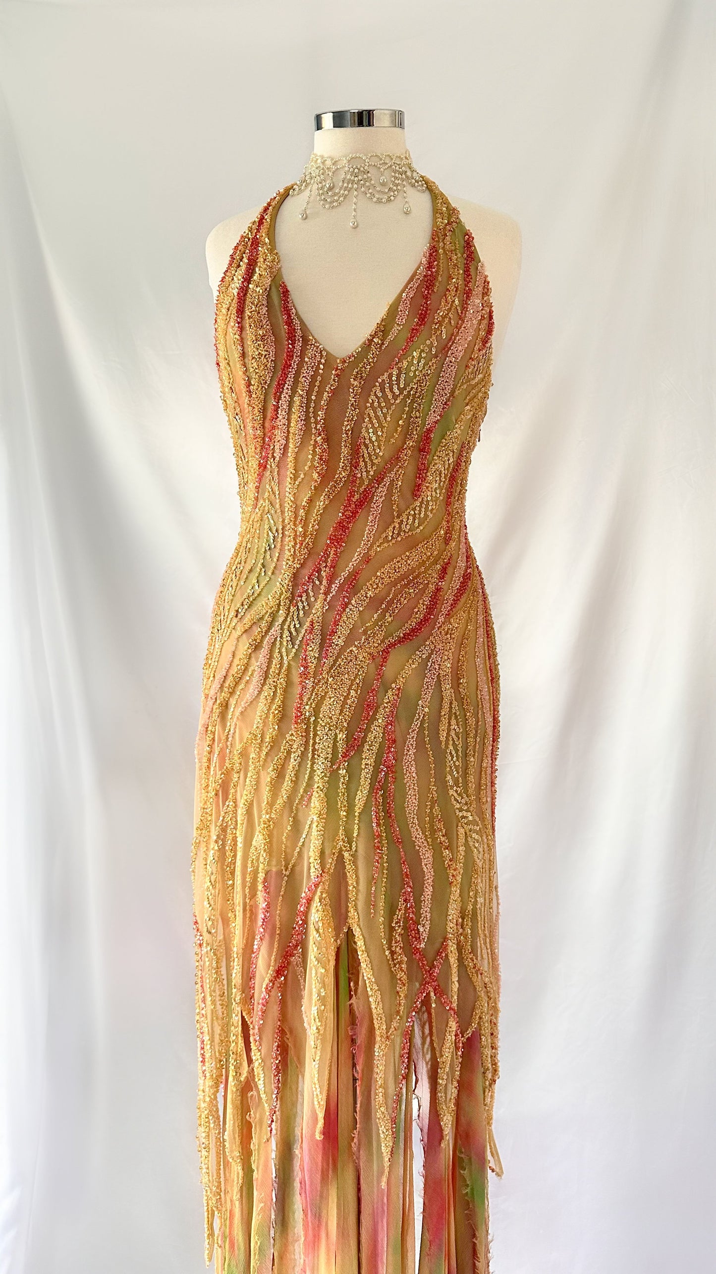 SEA SIREN JELLYFISH EMBELLISHED HALTER NECK SILK GOWN