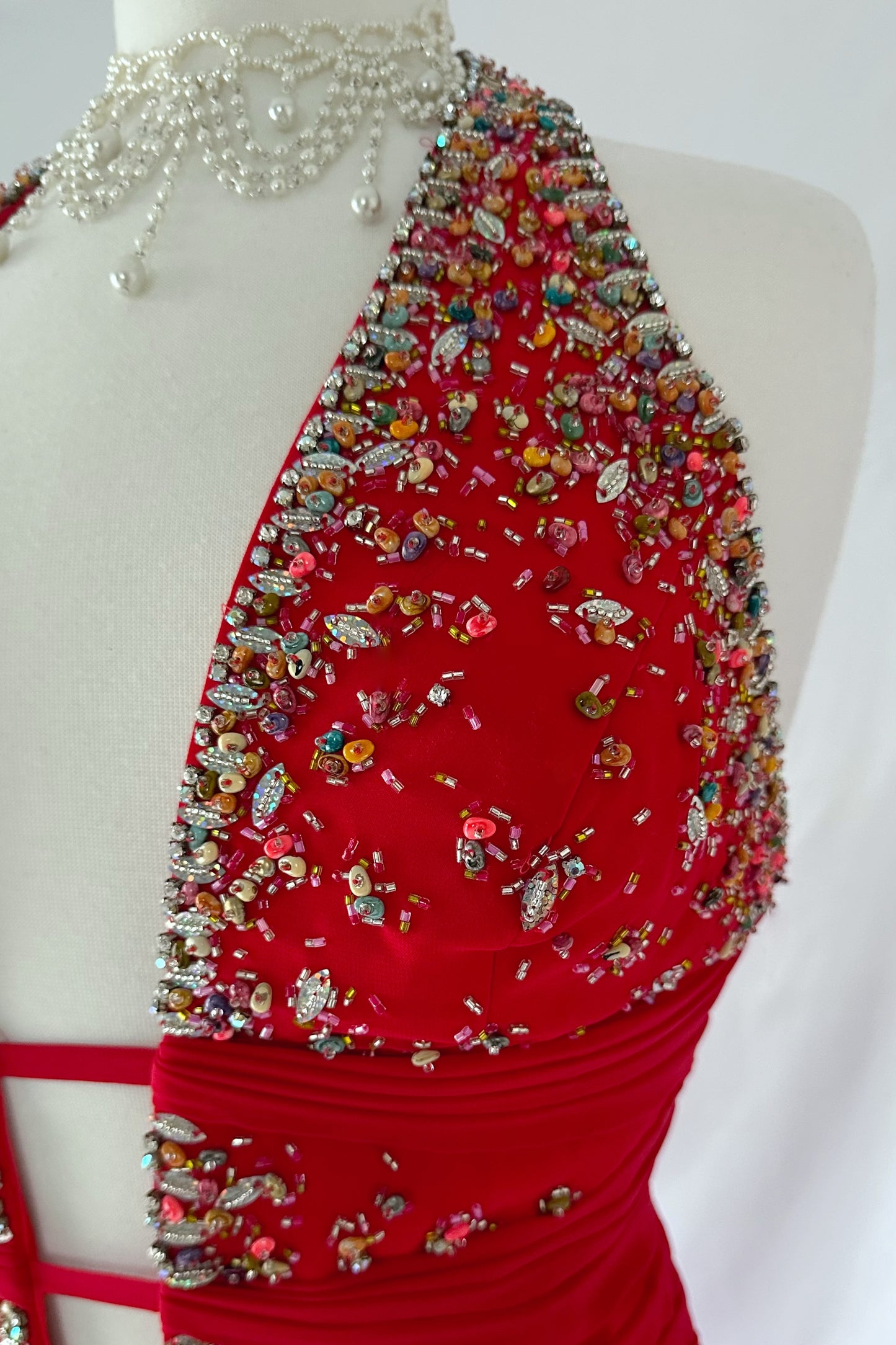 CHERRY VIXEN BACKLESS EMBELLISHED GOWN